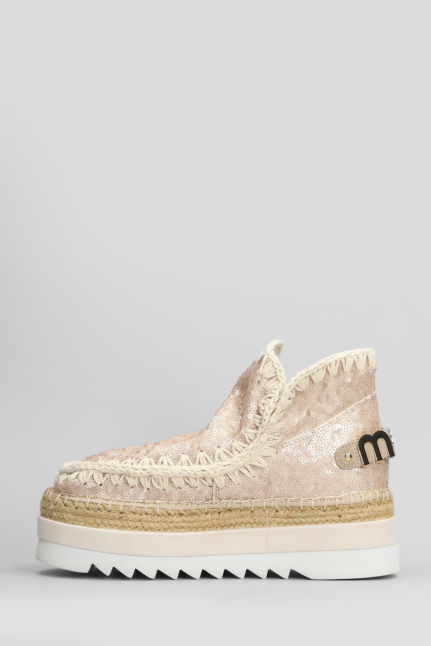 Mou Eskimo Jute Eva Low Heels Ankle Boots In Rose-pink Synthetic Fibers In Rose-pink
