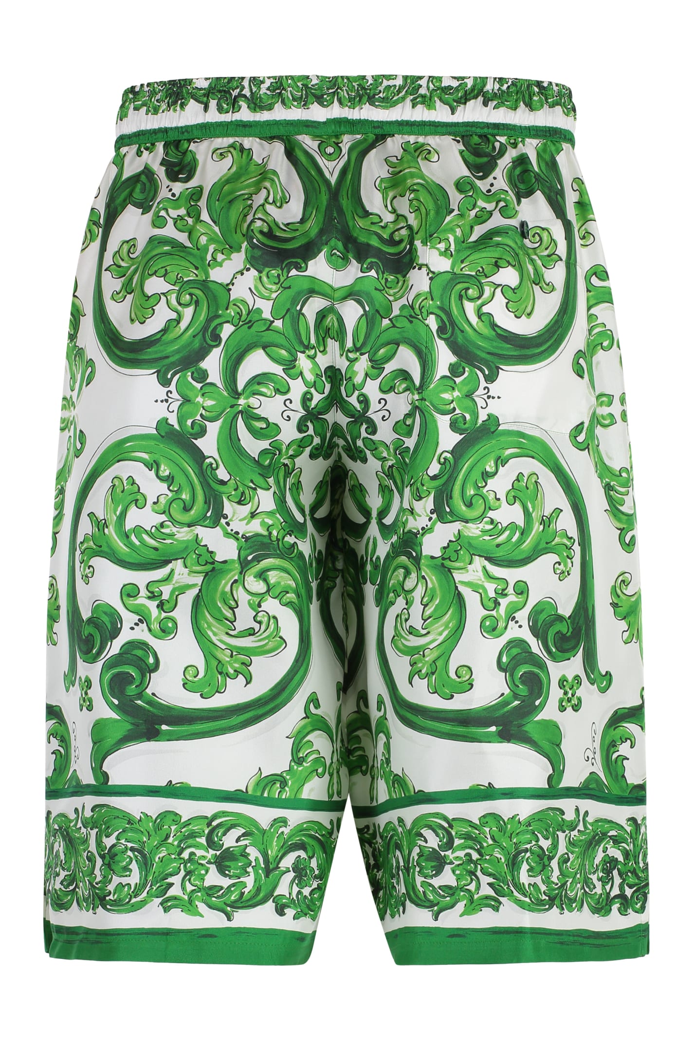 Dolce & Gabbana Maiolica Print Silk Bermuda In White
