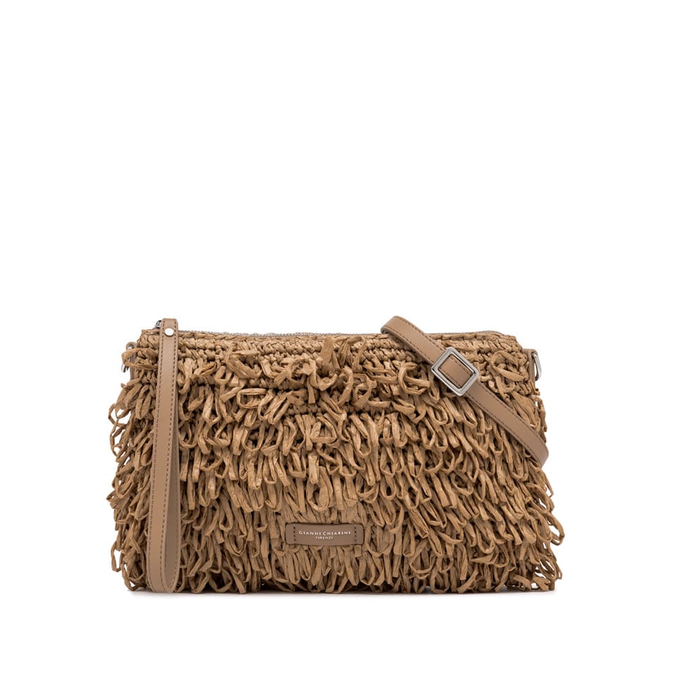 Gianni Chiarini Marcella Fabric Clutch With Raffia Curls