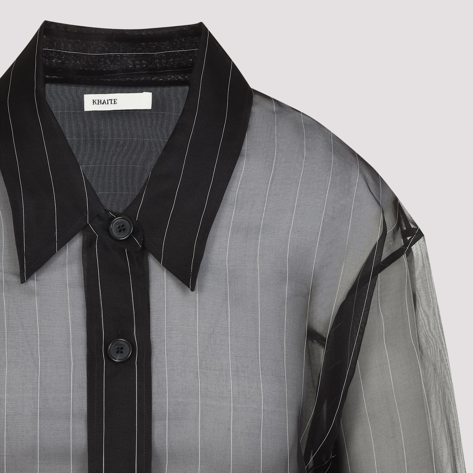 Khaite Sheer Black Pinstripe Shirt With Classic Collar
