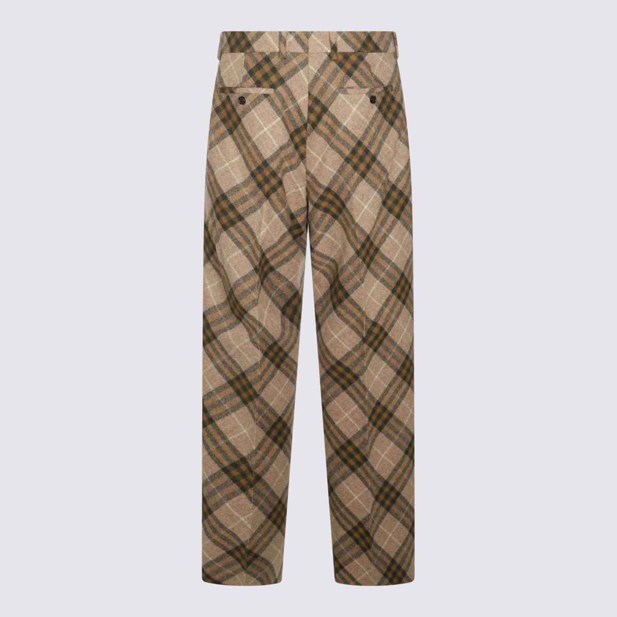 Shop Burberry Beige Wool Pants In Camp Ip Check