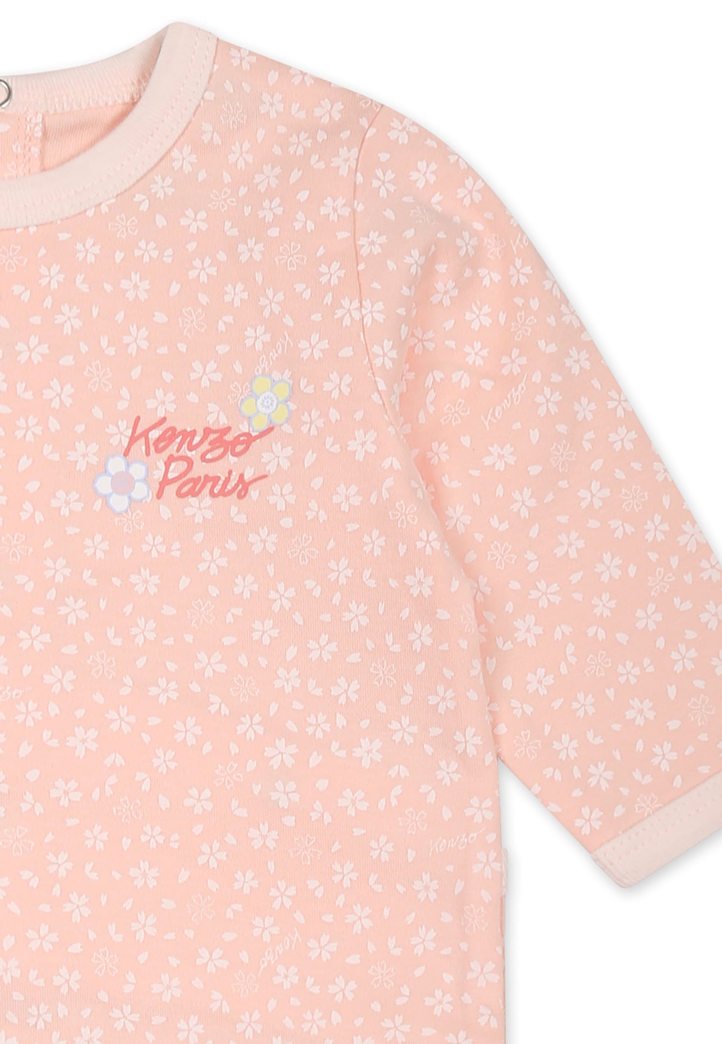 Kenzo Pink Babygrow For Baby Girl With Floral Print In Pink
