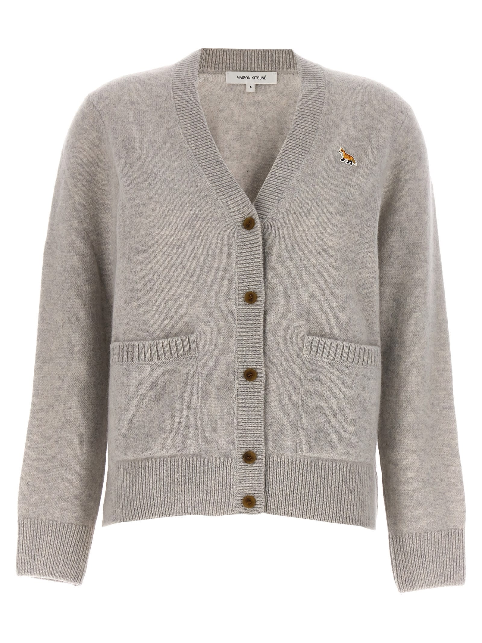 Shop Maison Kitsuné Baby Fox Cardigan In Grey