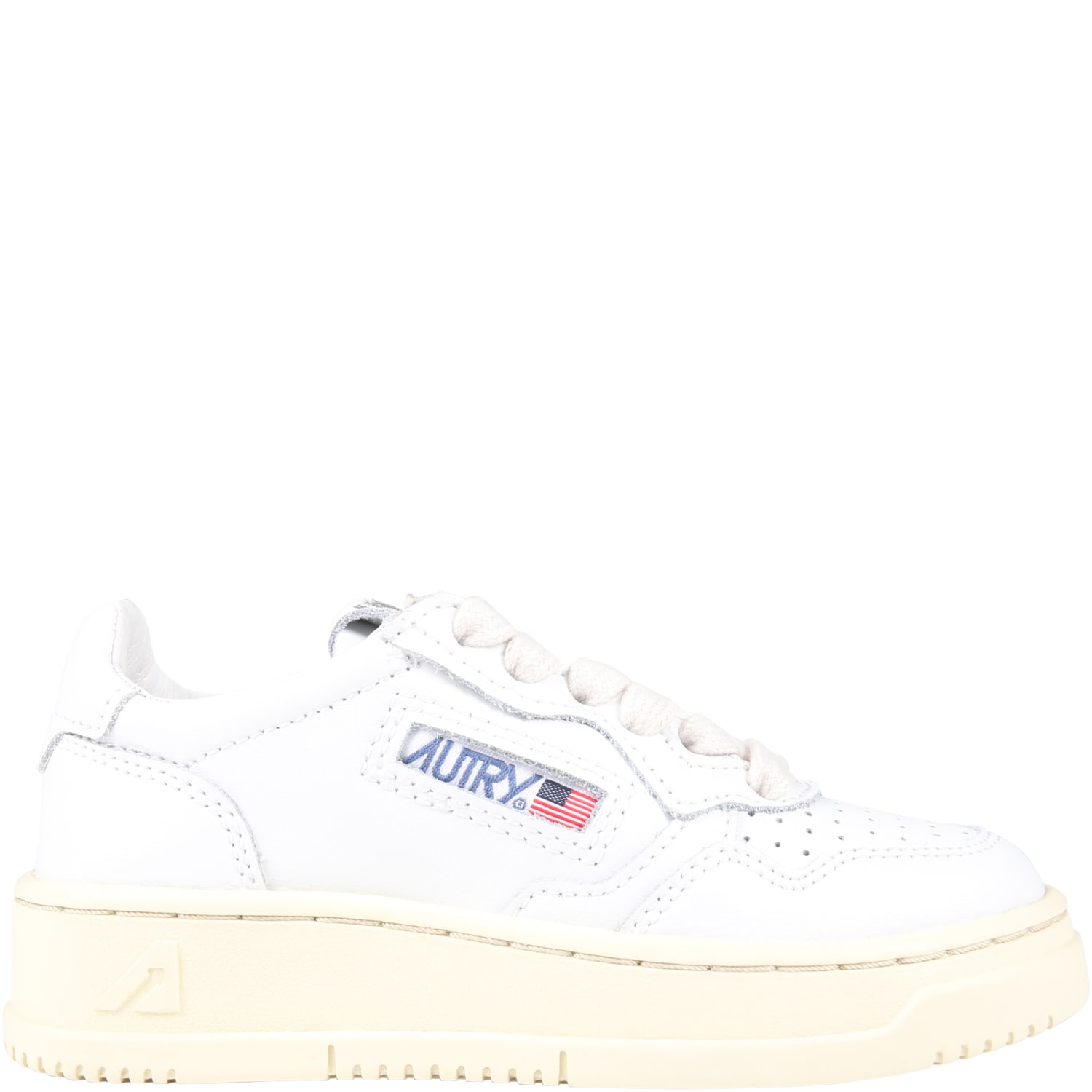 Autry White Sneakers For Kids With Ivory Deatils