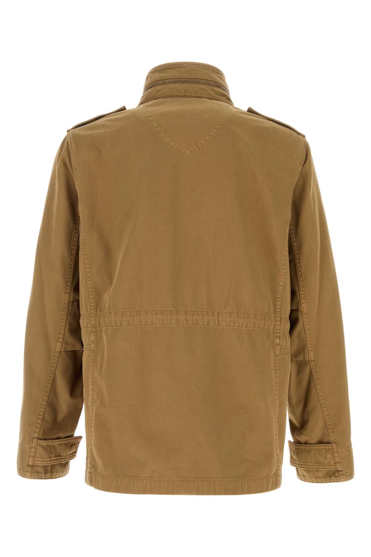 Burberry Beige High Neck Jacket With Ekd Embroidery On The Front In Cotton Man
