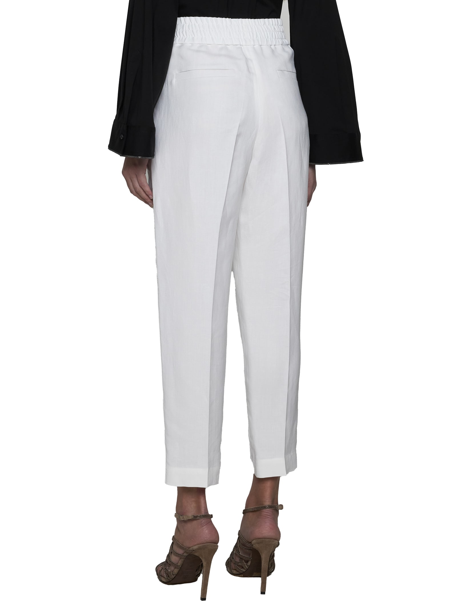 Brunello Cucinelli Women Slouchy Trousers In Viscose And Linen Fluid Twill With Moniline In Naturale