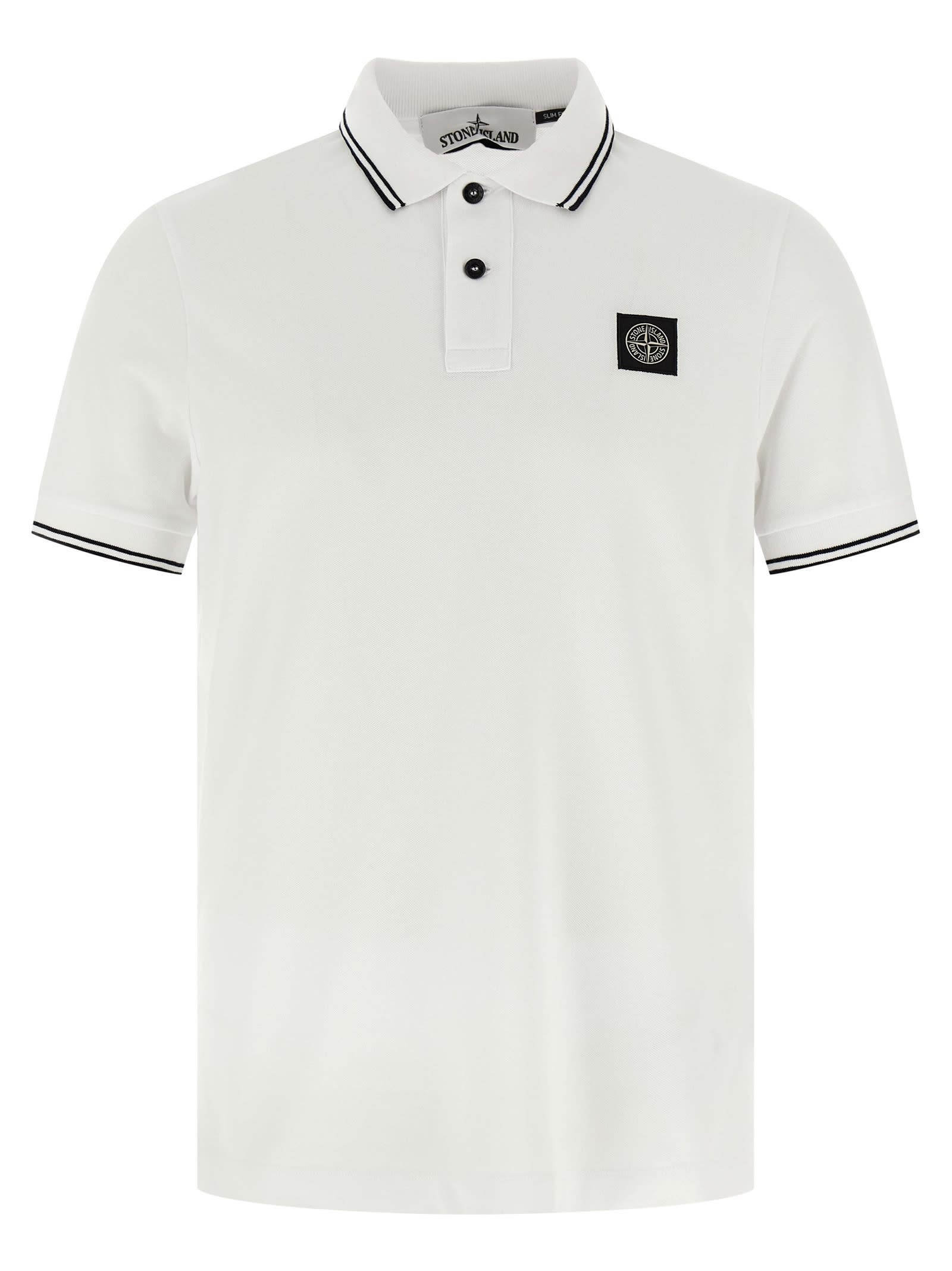 Stone Island White Polo Logo Patch In White