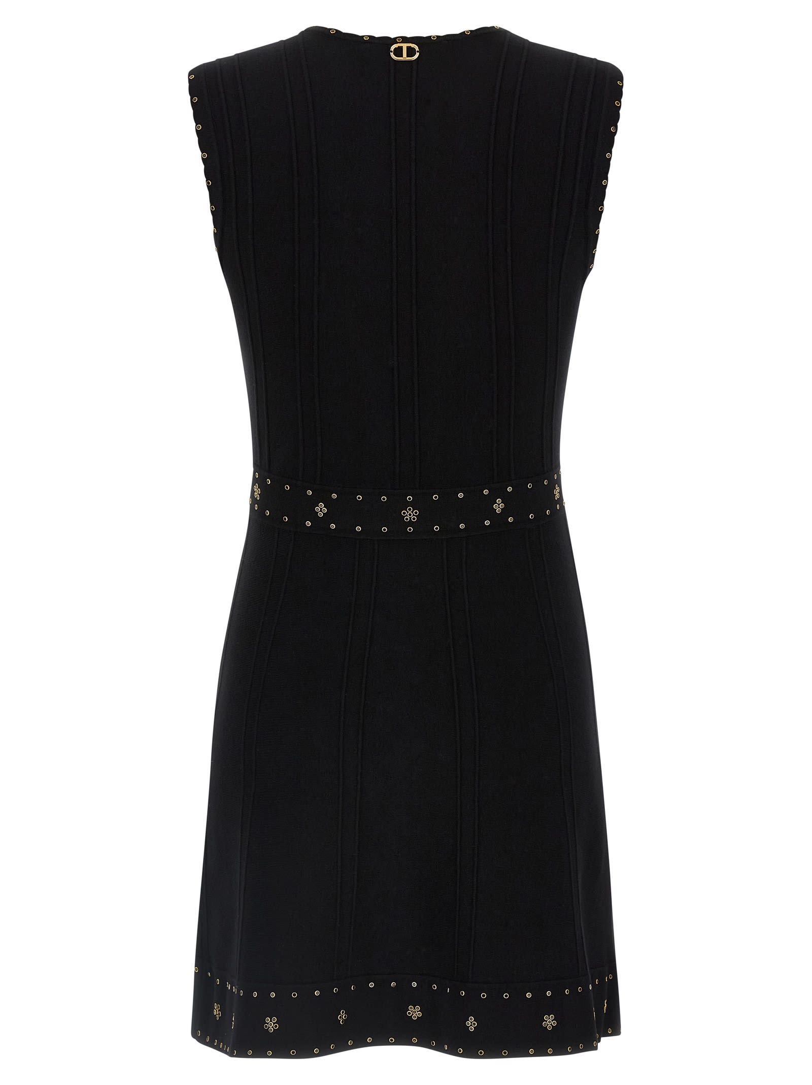 Twinset Twin-set Sleeveless Mini Dress With Deep V-neckline And Decorative Studs In Black