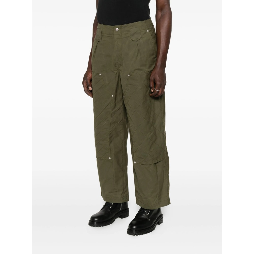 Kenzo Cotton Trousers With Quilted Pattern And Pockets In Green