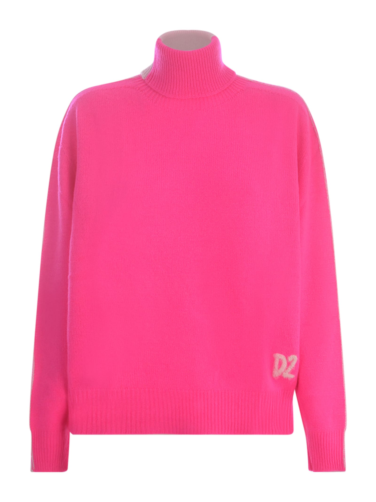 Shop Dsquared2 Turtleneck Sweater  Two-tone In Wool And Cashmere In Fuchsia