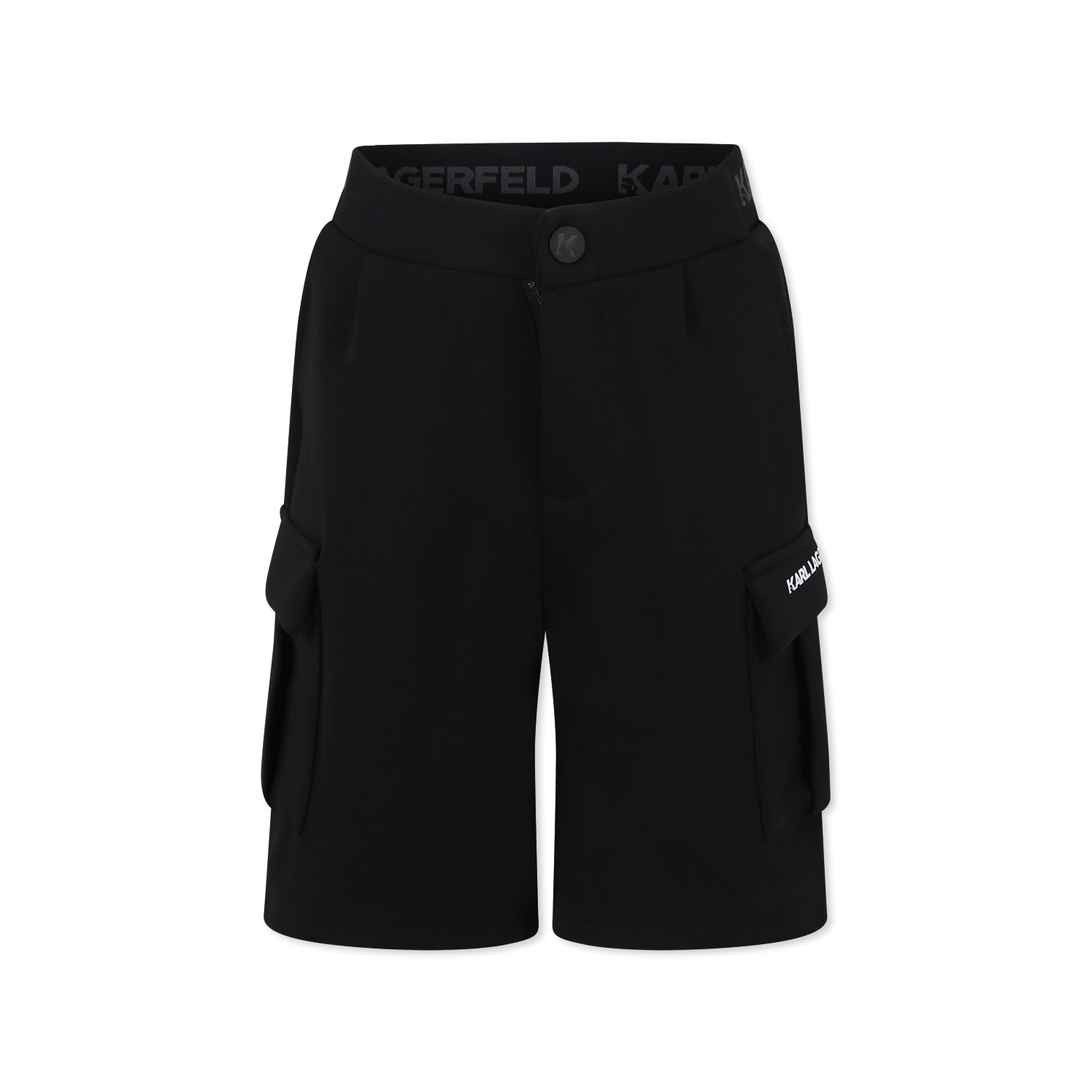 Karl Lagerfeld Black Shorts For Boy With Logo In Black