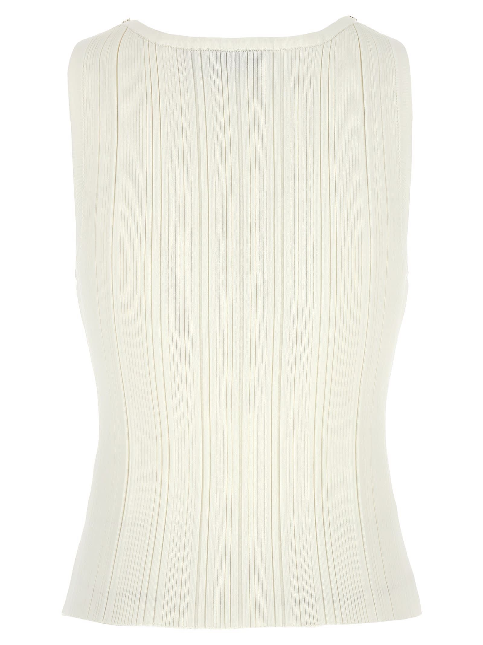 Shop Self-portrait White Ribbed Knit Top