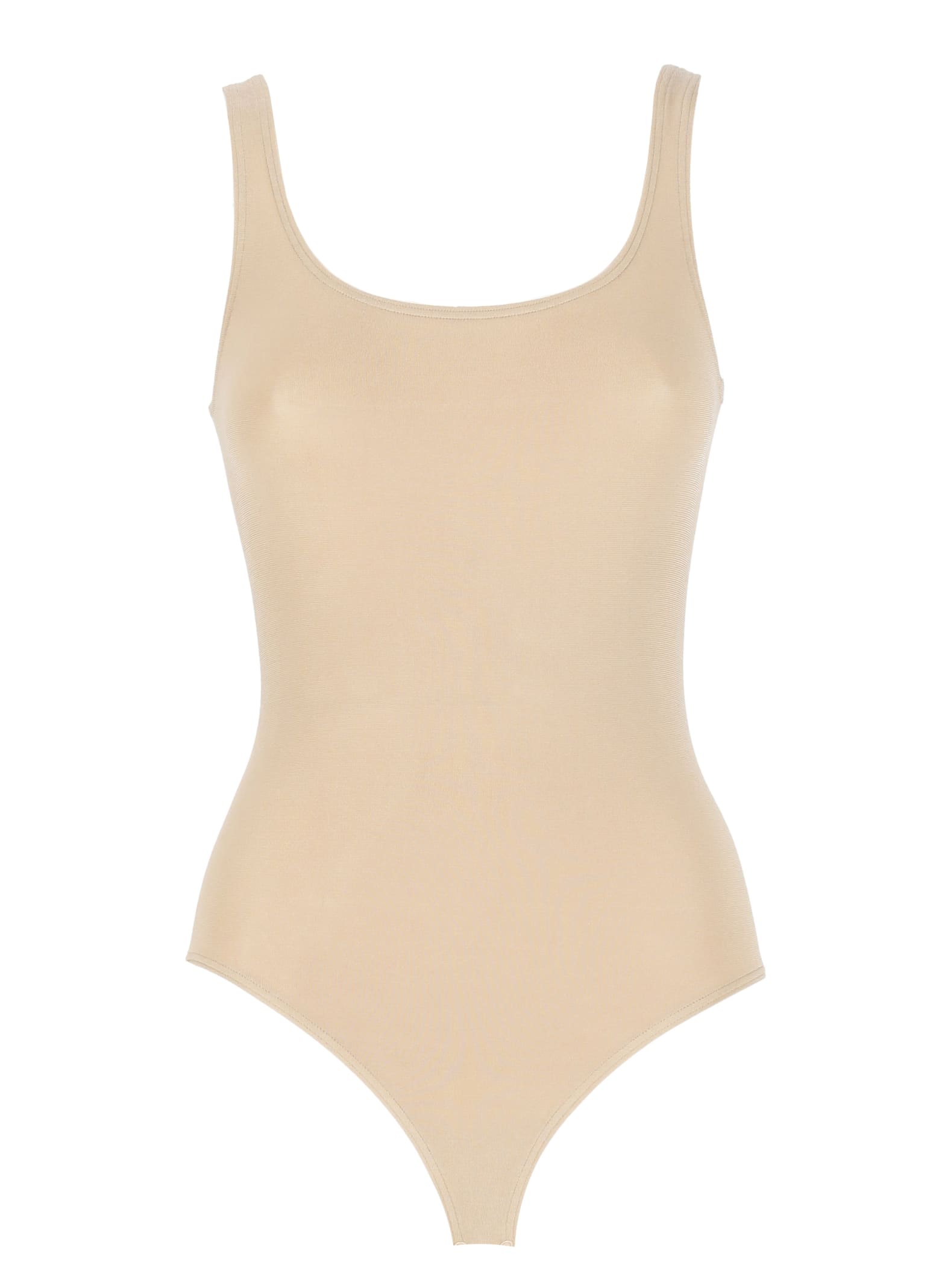 Shop Wolford Cotton Blend Body In Beige