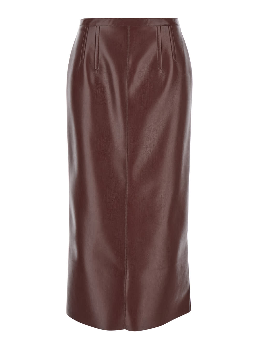 Shop Philosophy Di Lorenzo Serafini Midi Brown Skirt With Rear Slit In Eco Leather Woman