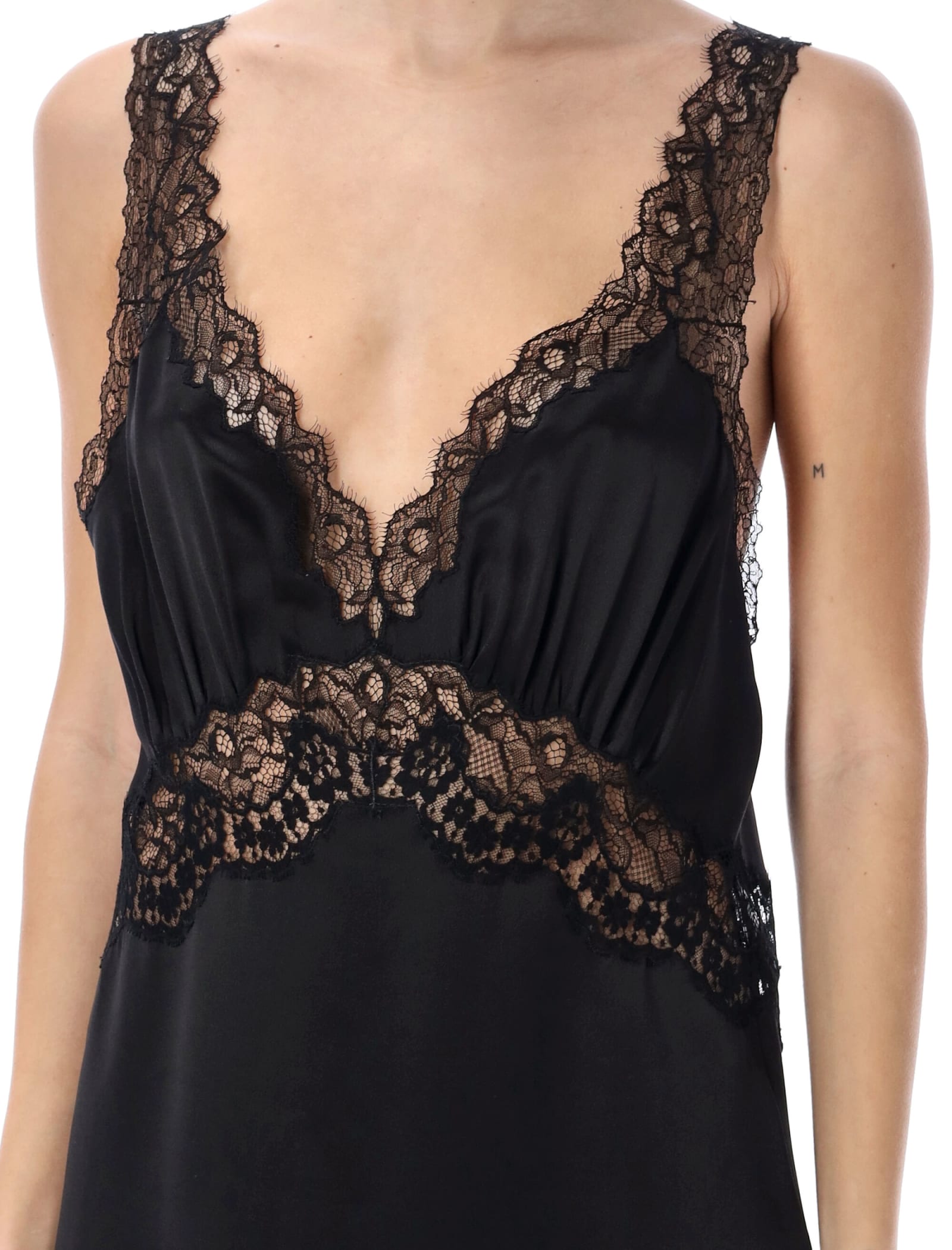 Saint Laurent Satin Short Dress In Black