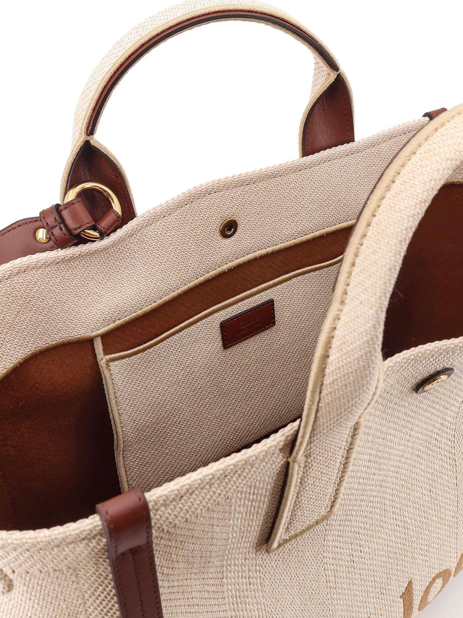 Chloé Chloè Carry Canvas Shoulder Bag With Logo Embroidery
