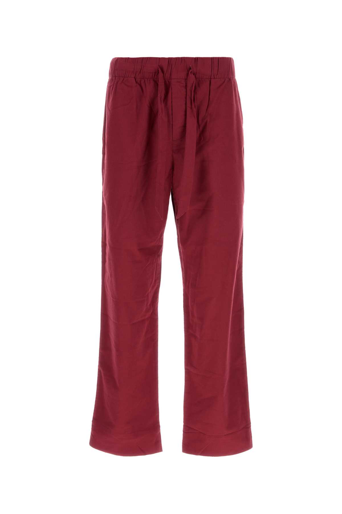 Tekla Flannel Drawstring-fastening Pajama Bottoms In Burgundy