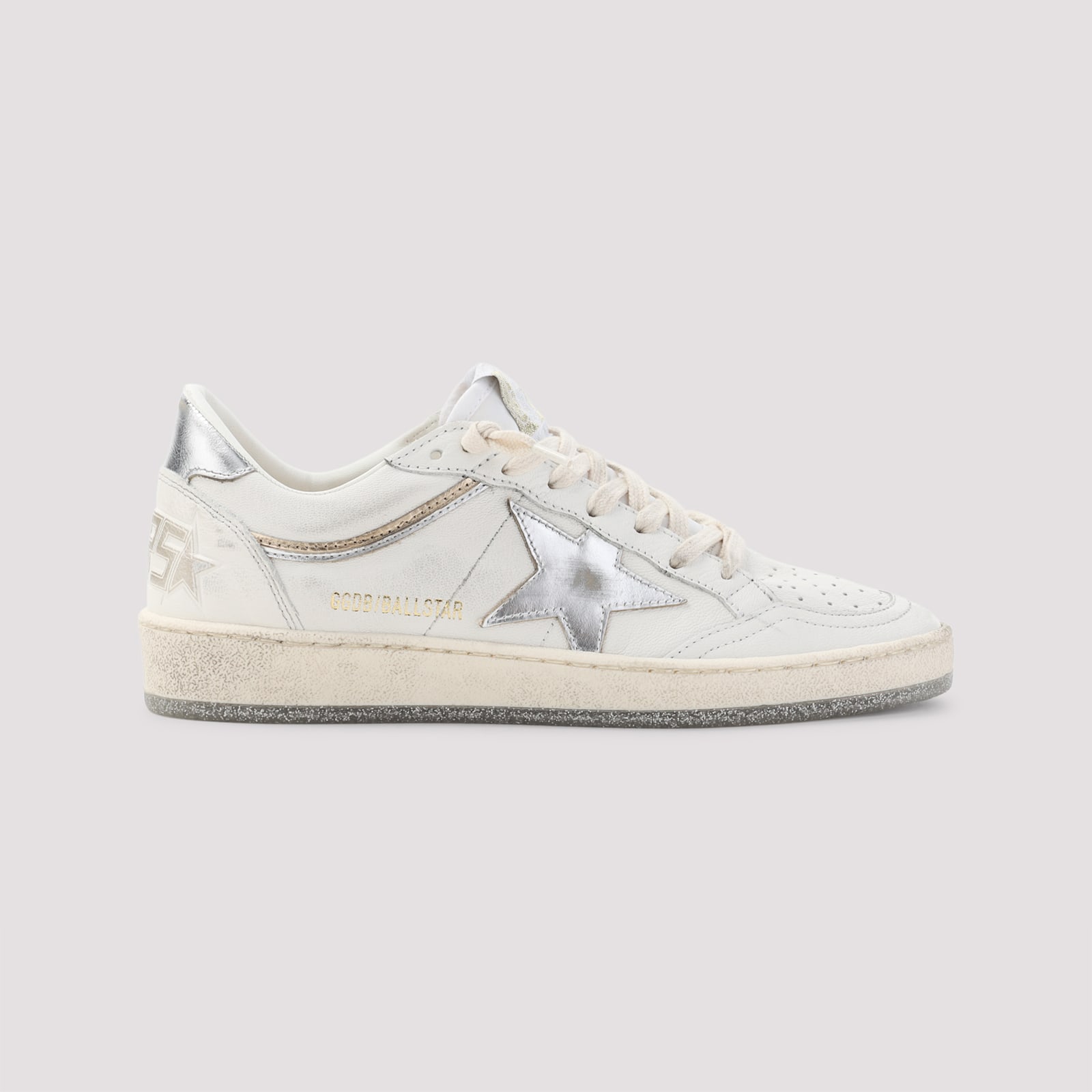 Golden Goose Ball Star Sneakers In Vintage Effect Leather With Silver Star And Heel Tab In Multi
