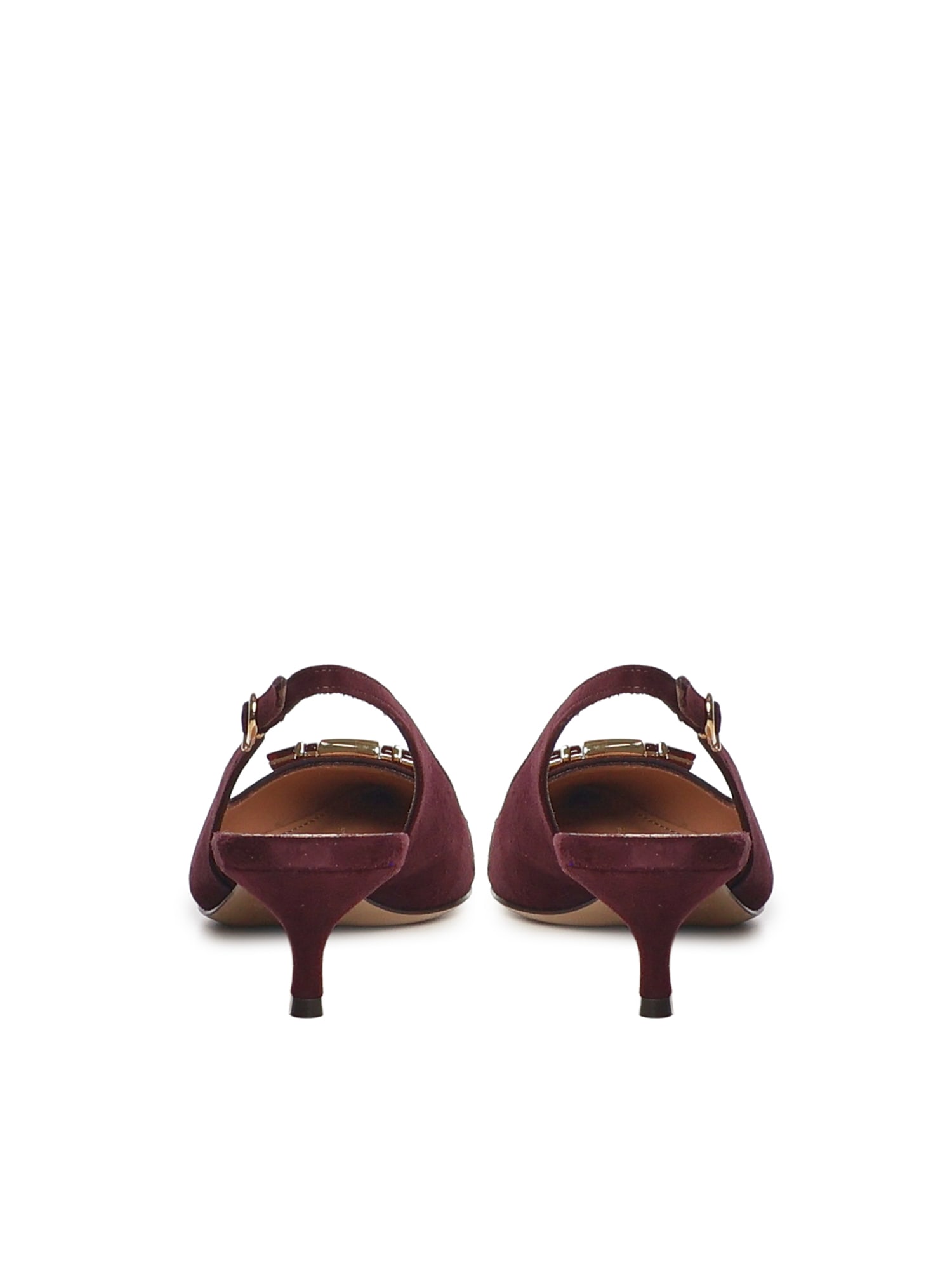 Ferragamo Leather Gancini Slingbacks In Burgundy