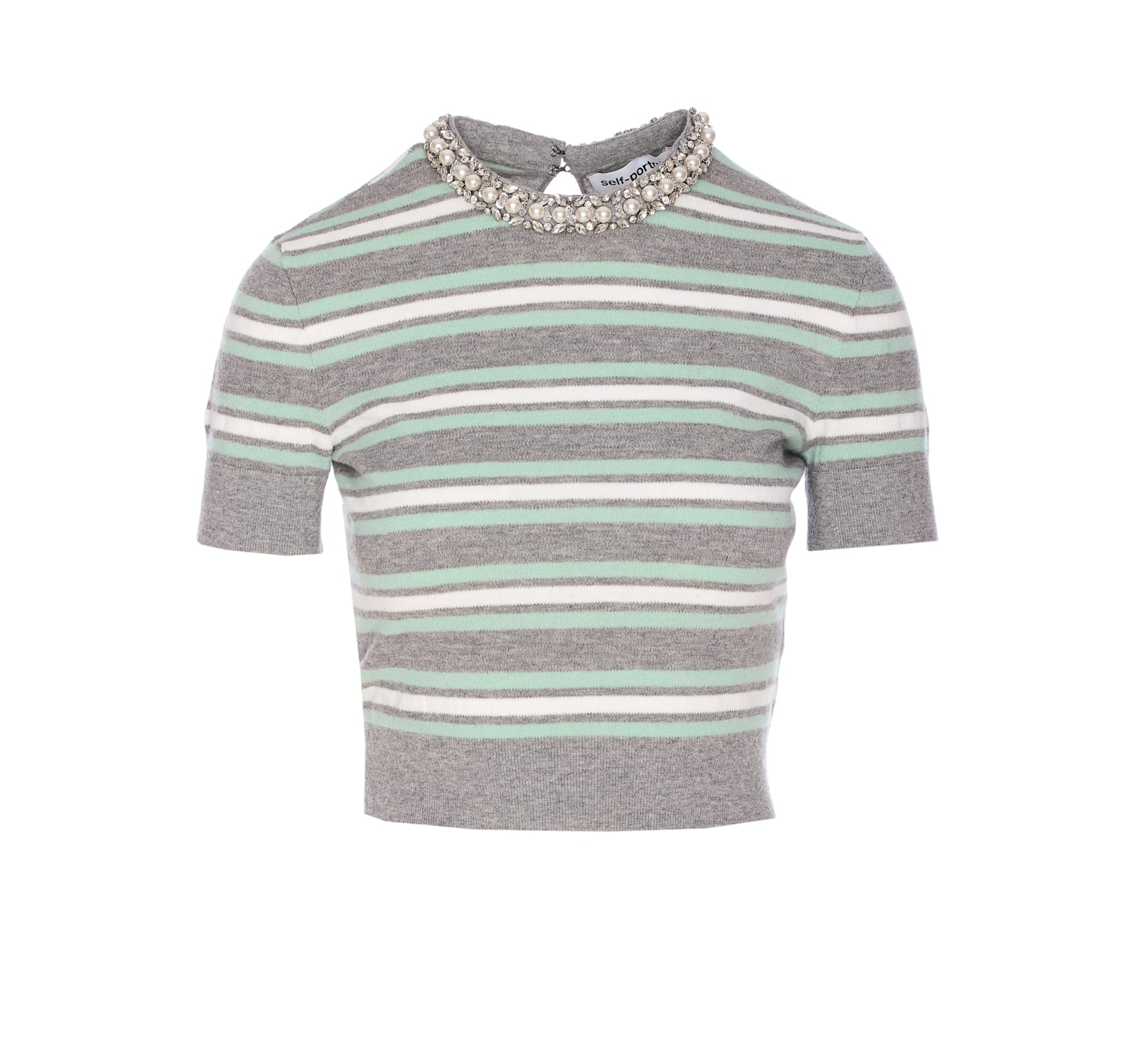 Self-portrait Striped Crystal Knit Top