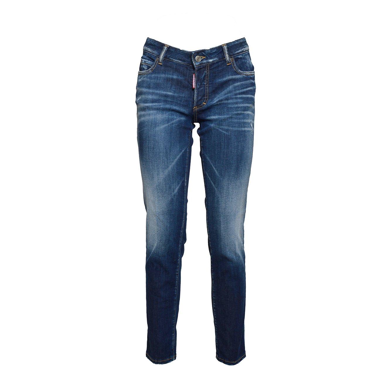 Shop Dsquared2 Logo Patched Faded Slim Jeans In Blu Denim