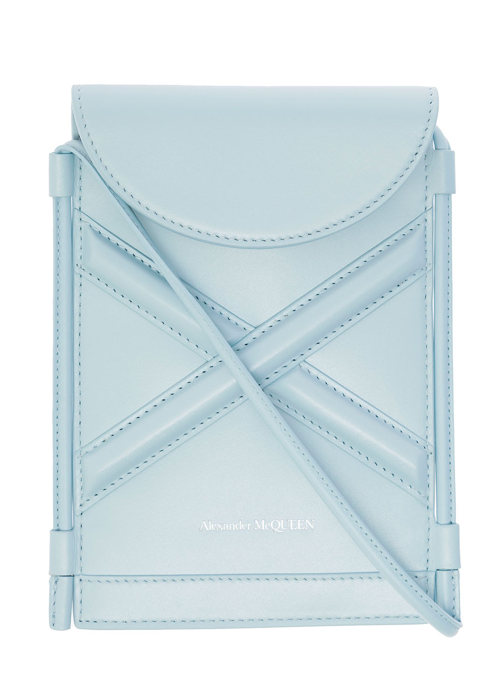 Alexander Mcqueen Womans The Curve Micro Light Blue Leather Crossbody Phone Case