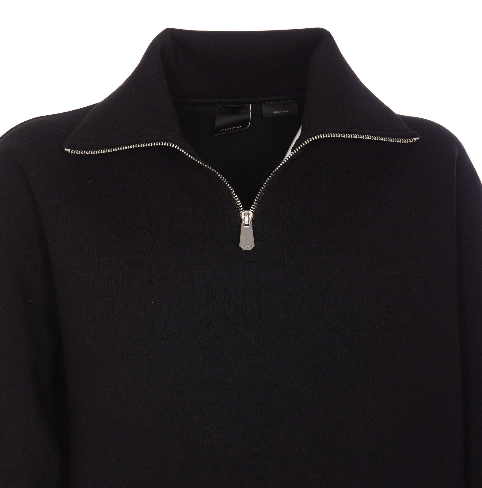 Shop Pinko Logo-embossed Zip-up Sweatshirt In Nero Limousine