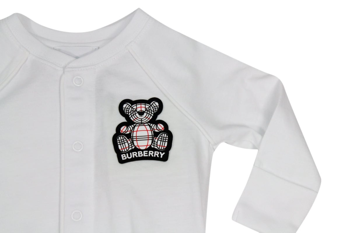 Shop Burberry Organic Cotton Onesie With Thomas Bear Application In White