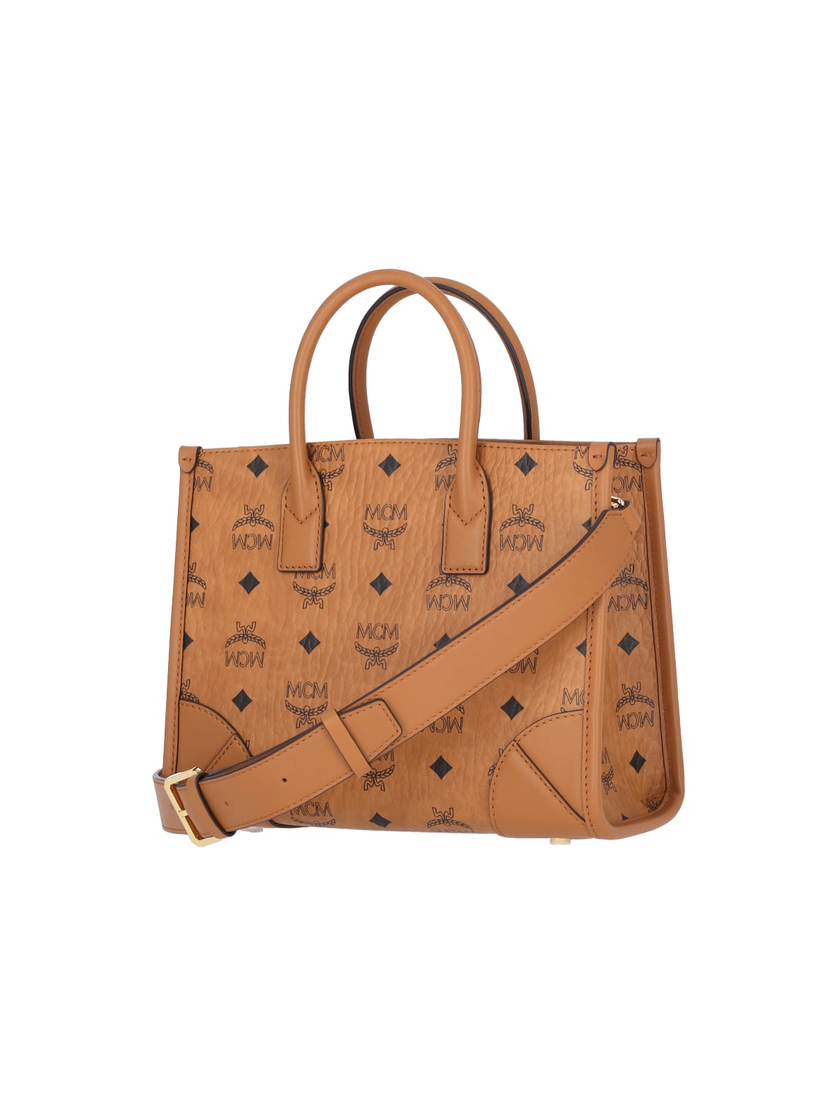 Shop Mcm Small Tote Bags München In Brown