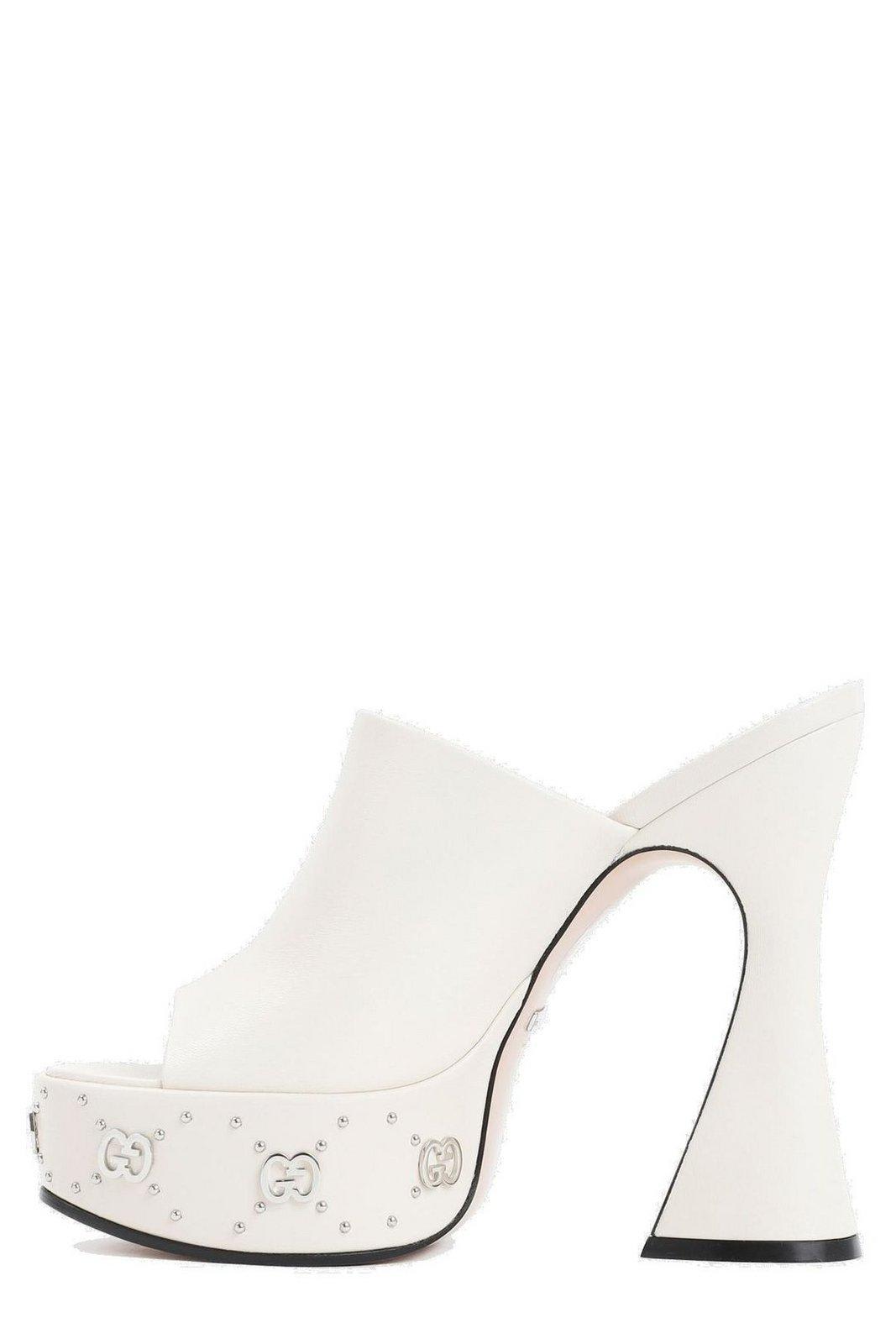 Shop Gucci Gg Logo Plaque Platform Sandals In White