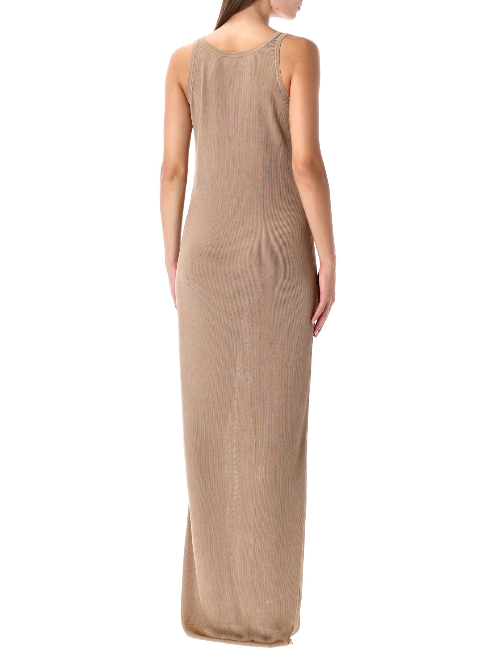 Saint Laurent Beige Rib-knit Long Tank Dress In Brown