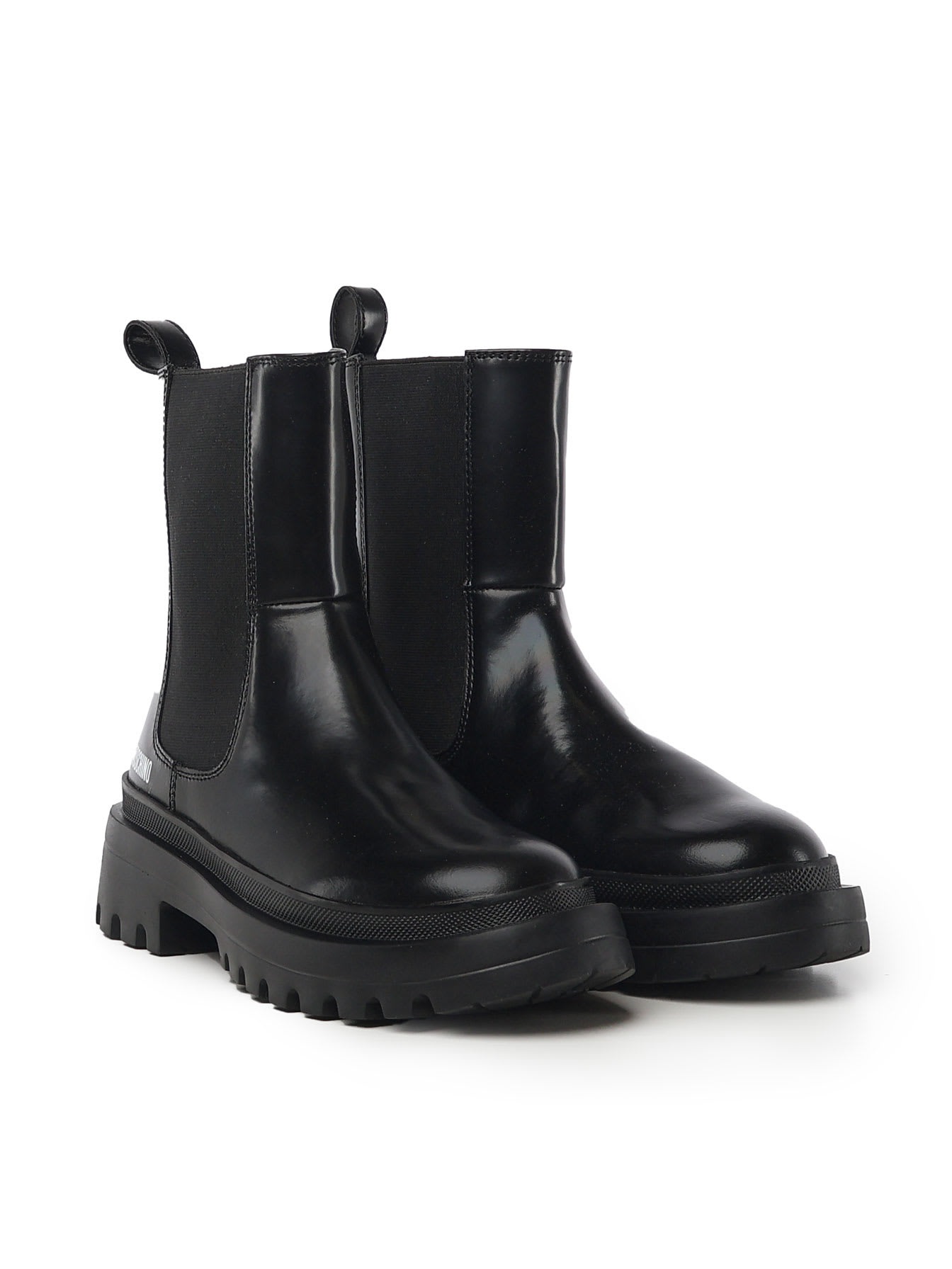 LOVE MOSCHINO CALF AND LYCRA ANKLE BOOTS