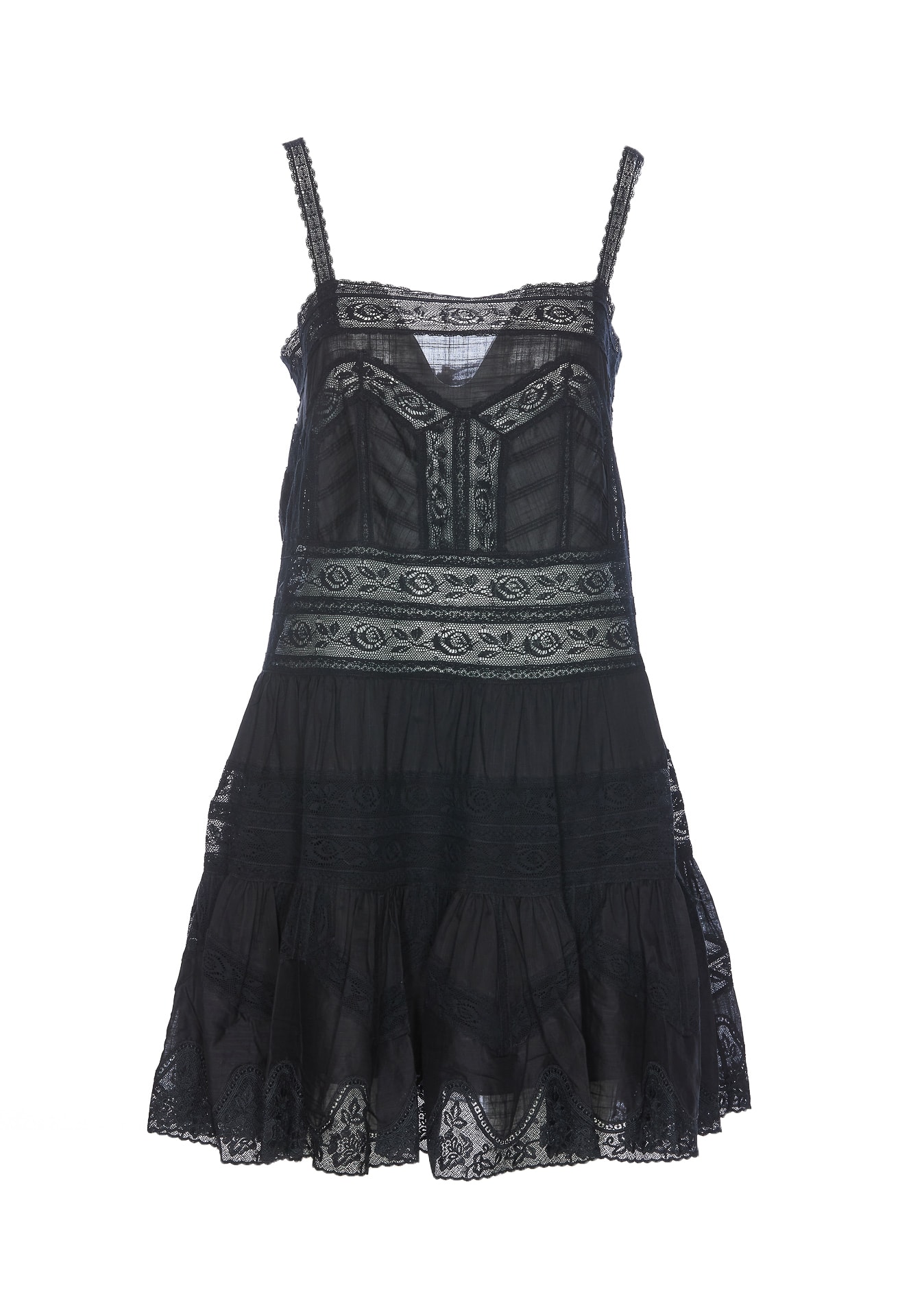 Shop Zimmermann Halliday Lace Trim Short Dress In Black