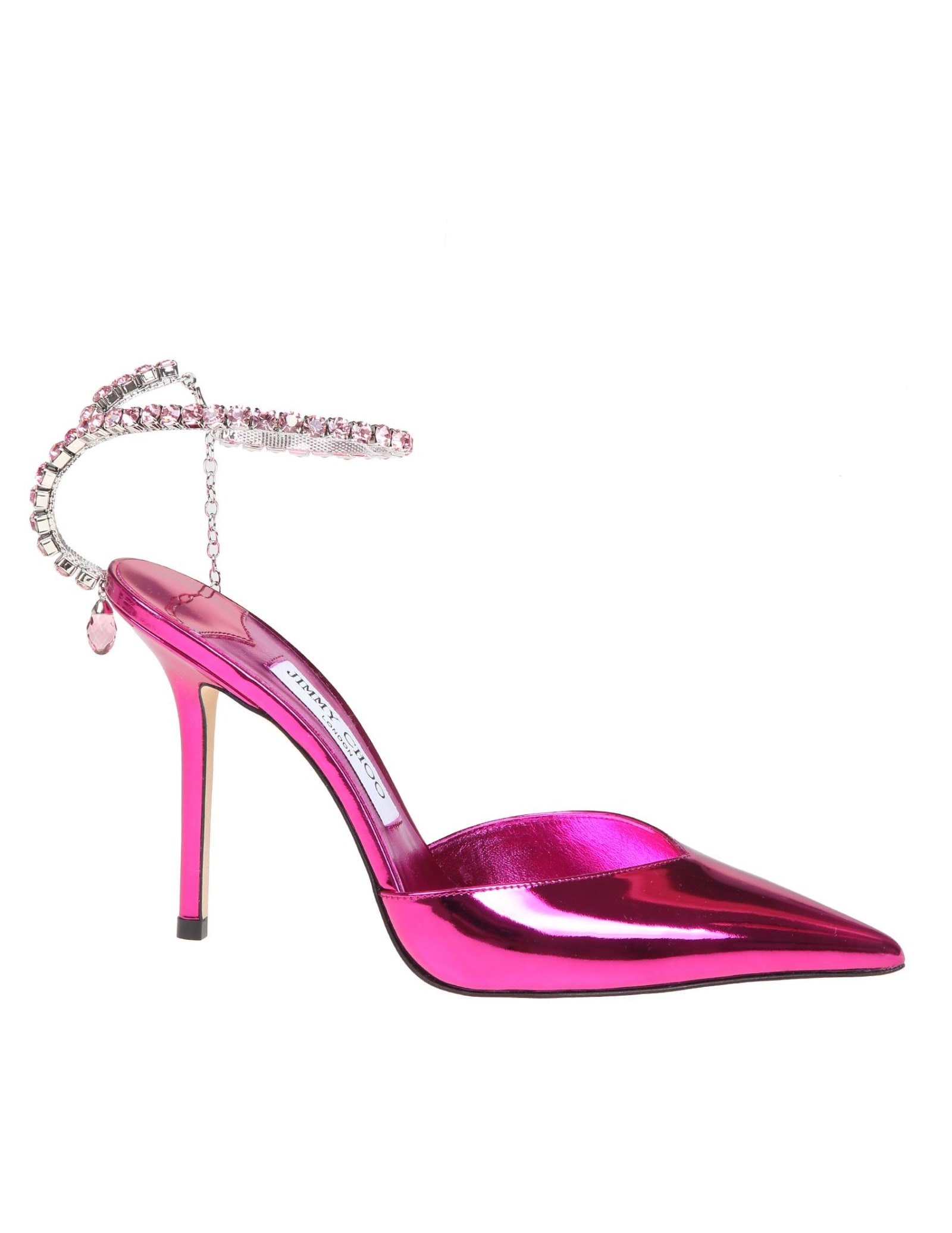 Shop Jimmy Choo Saeda 100 Pumps In Fucsia Metallic Leather