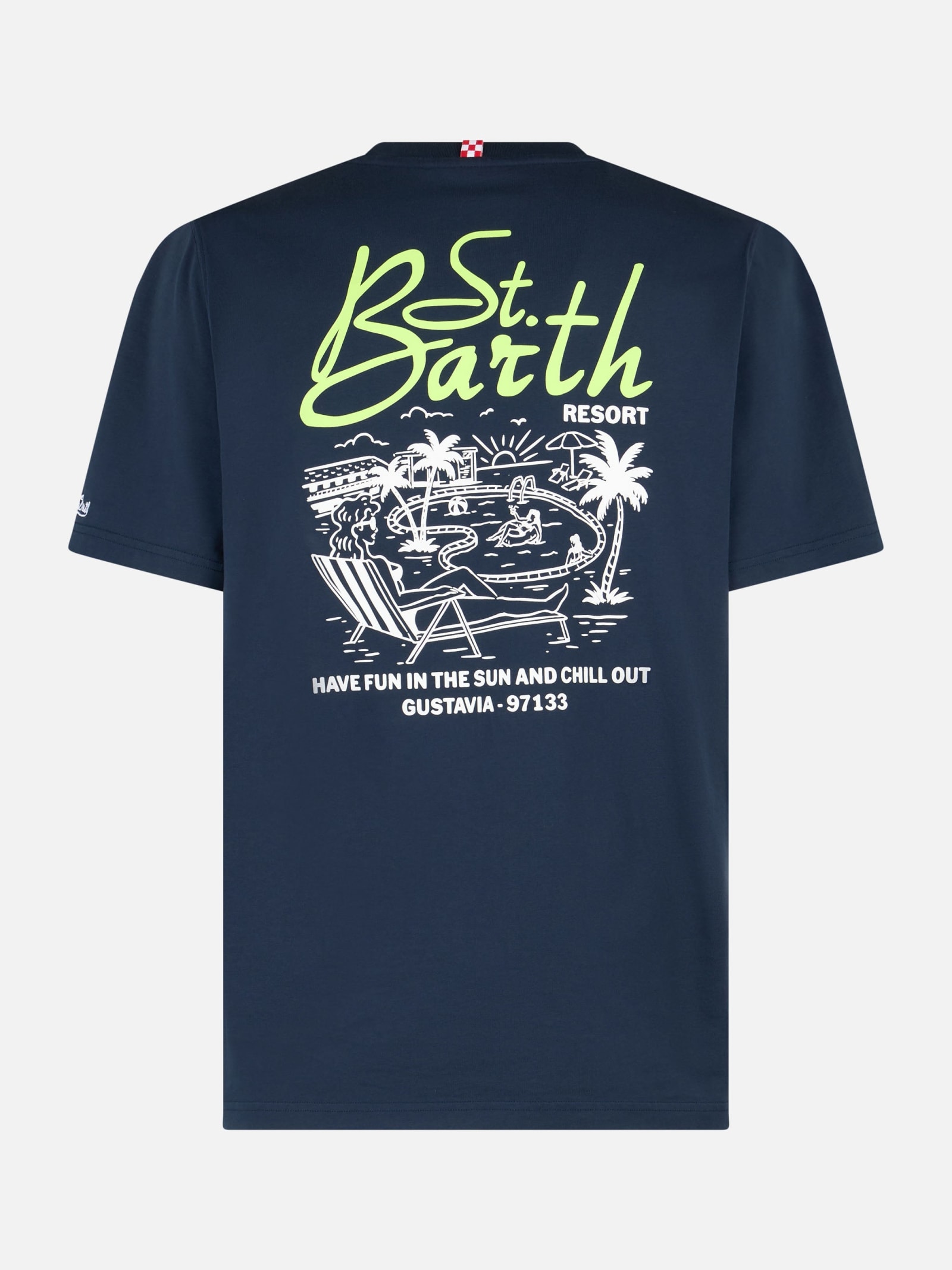 Shop Mc2 Saint Barth Man Cotton T-shirt With St. Barth Resort Placed Print In Blue