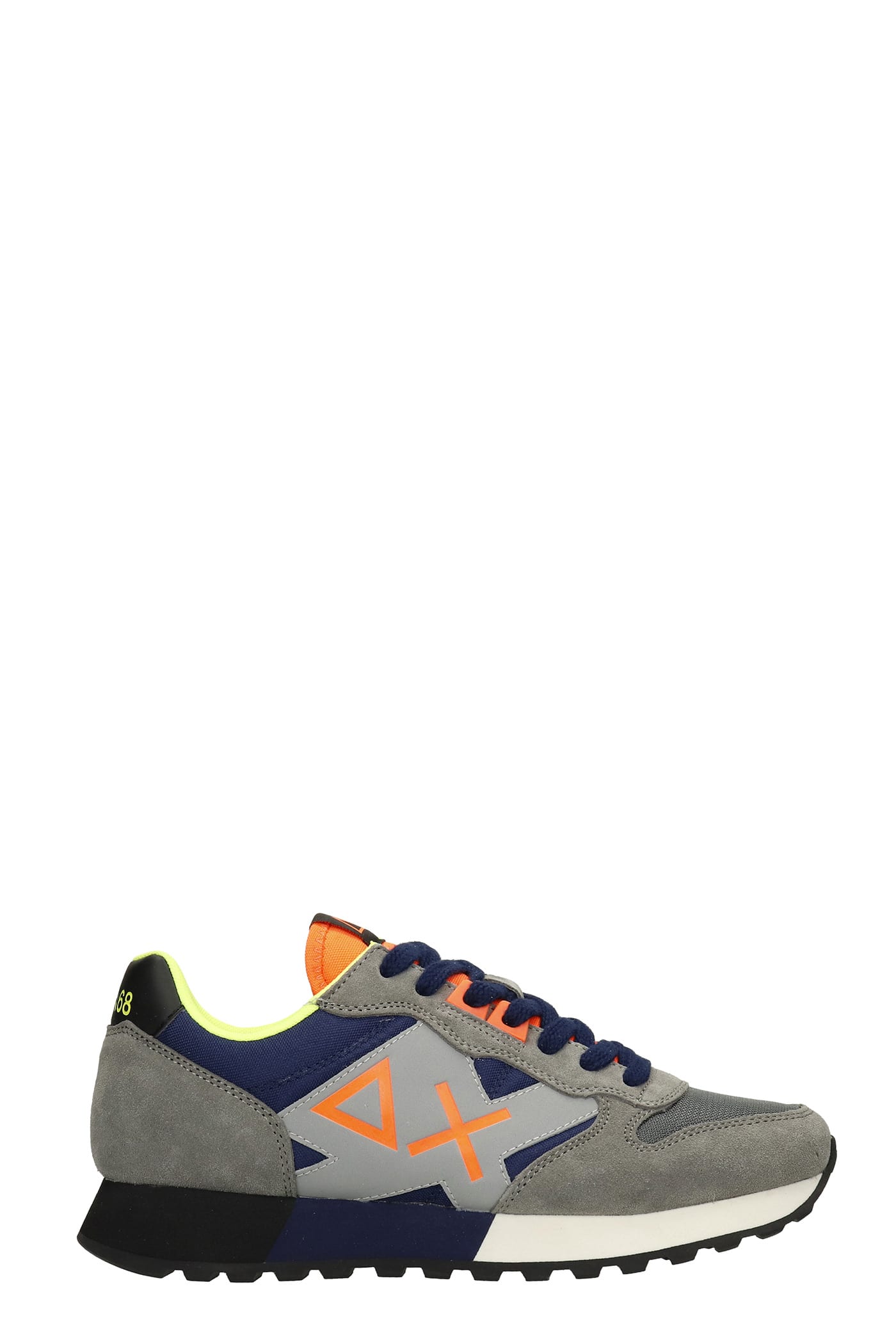 Sun 68 Jaki Fluo Sneakers In Blue Suede And Fabric