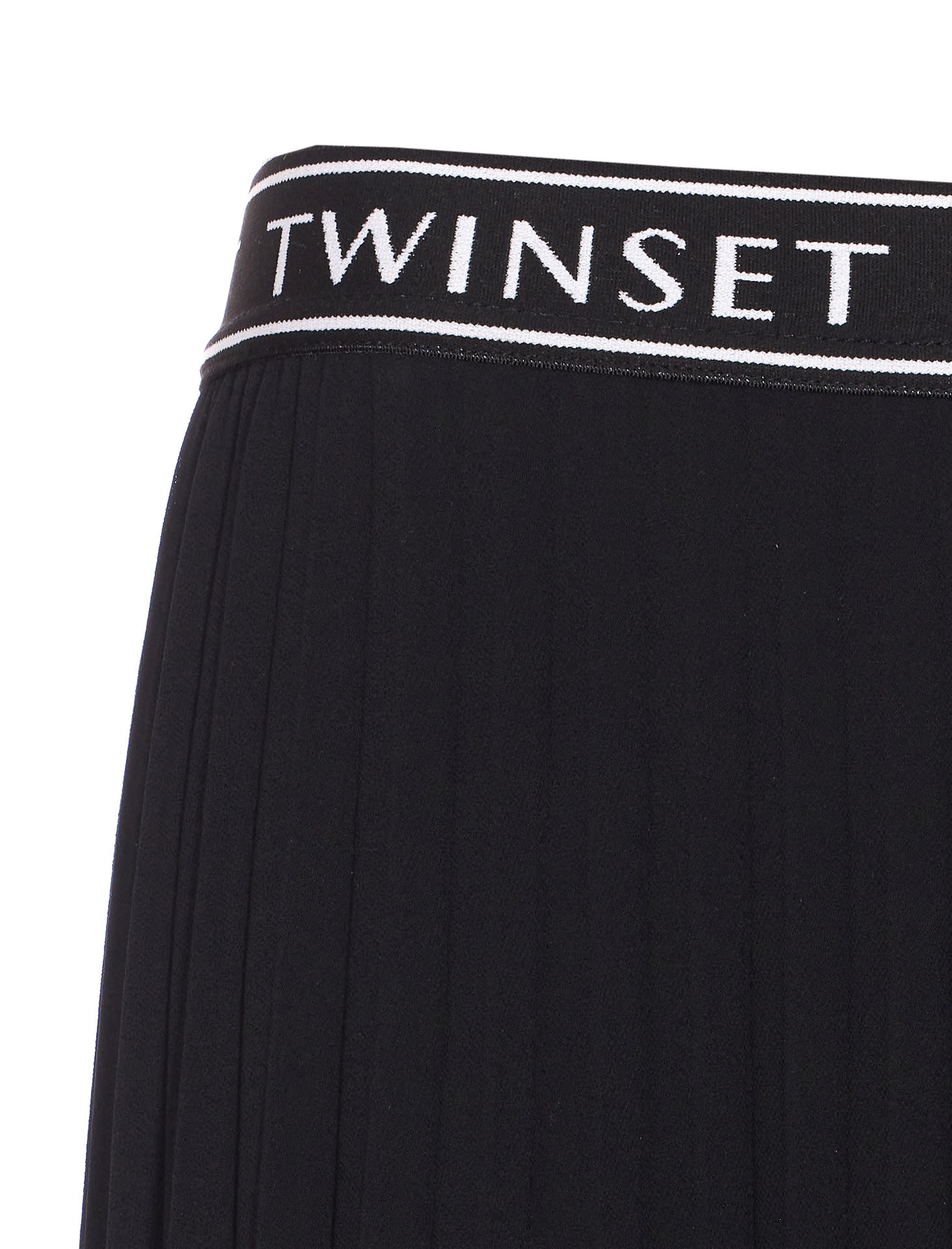 Twinset Pleated Midi Skirt Elastic Waist In Black