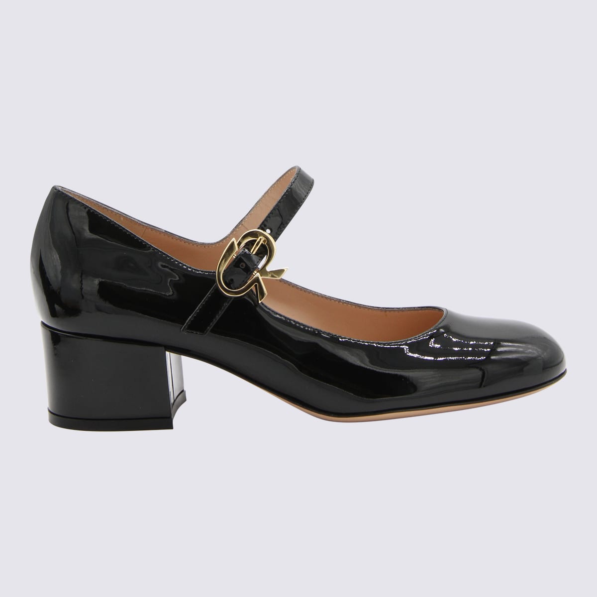 Shop Gianvito Rossi Black Leather Mary Ribbon Pumps