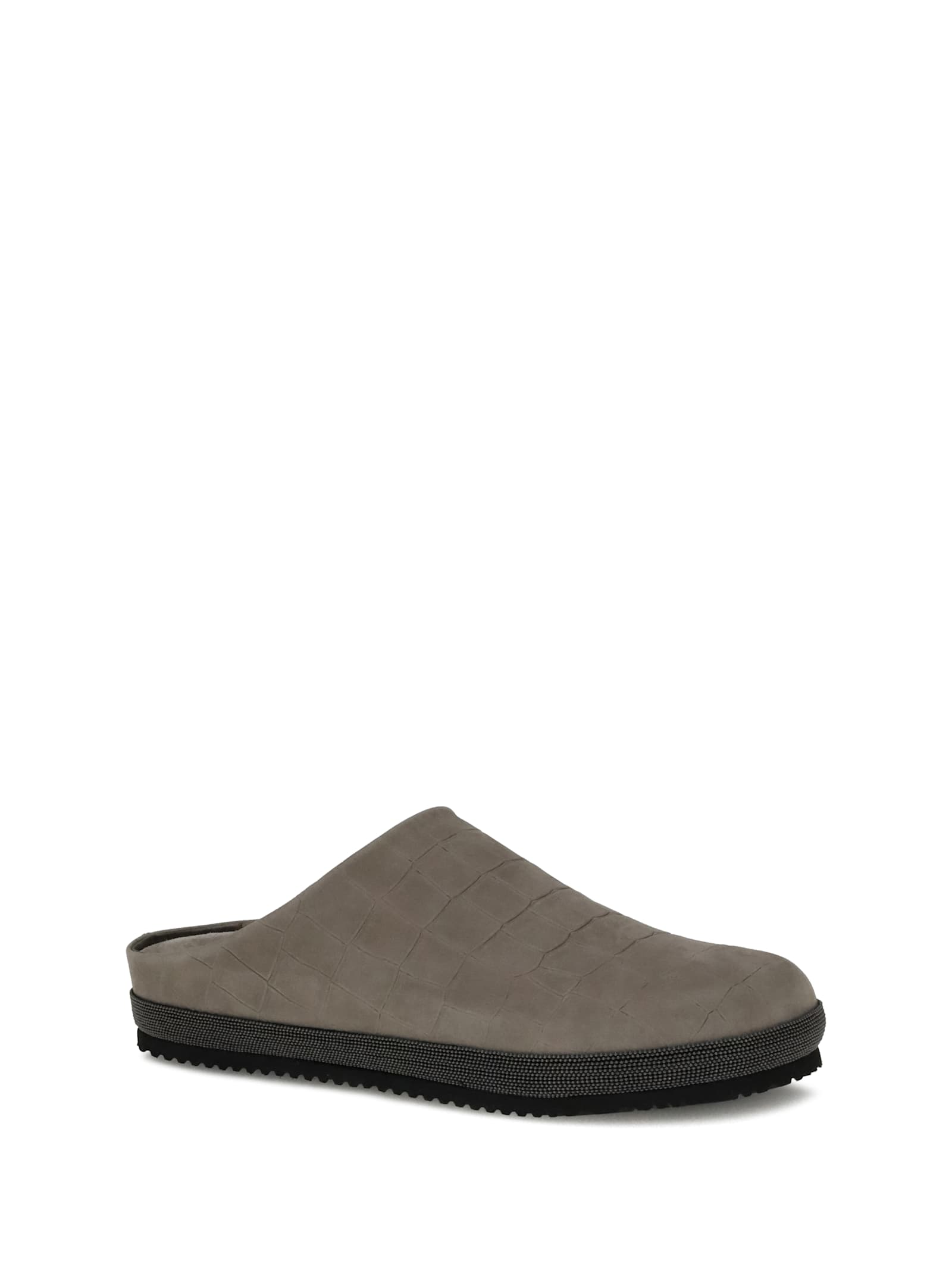 Brunello Cucinelli Leather Mules In Gray