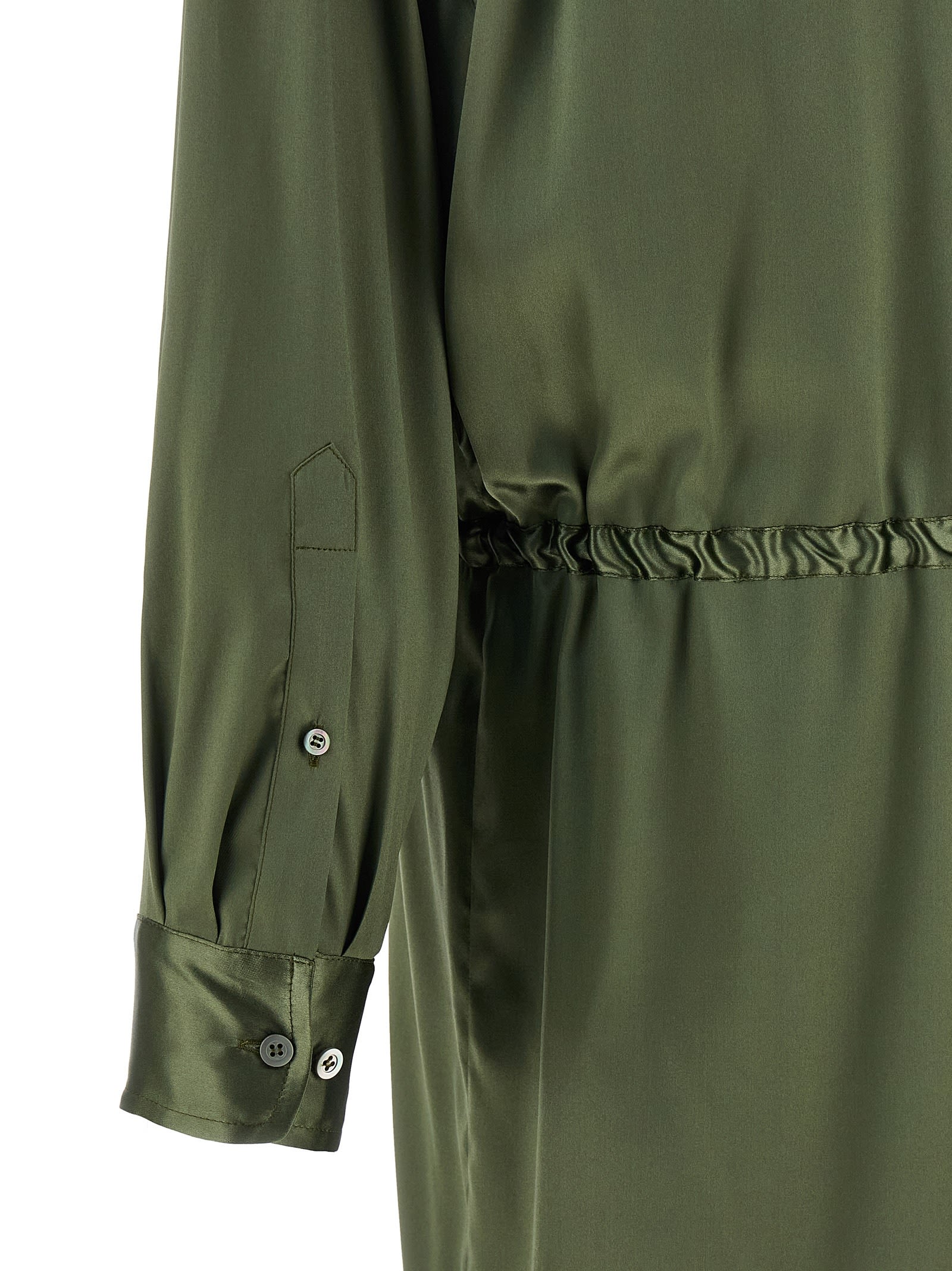 Dries Van Noten Long Sleeve Dress With Adjustable Waist Tie In Green