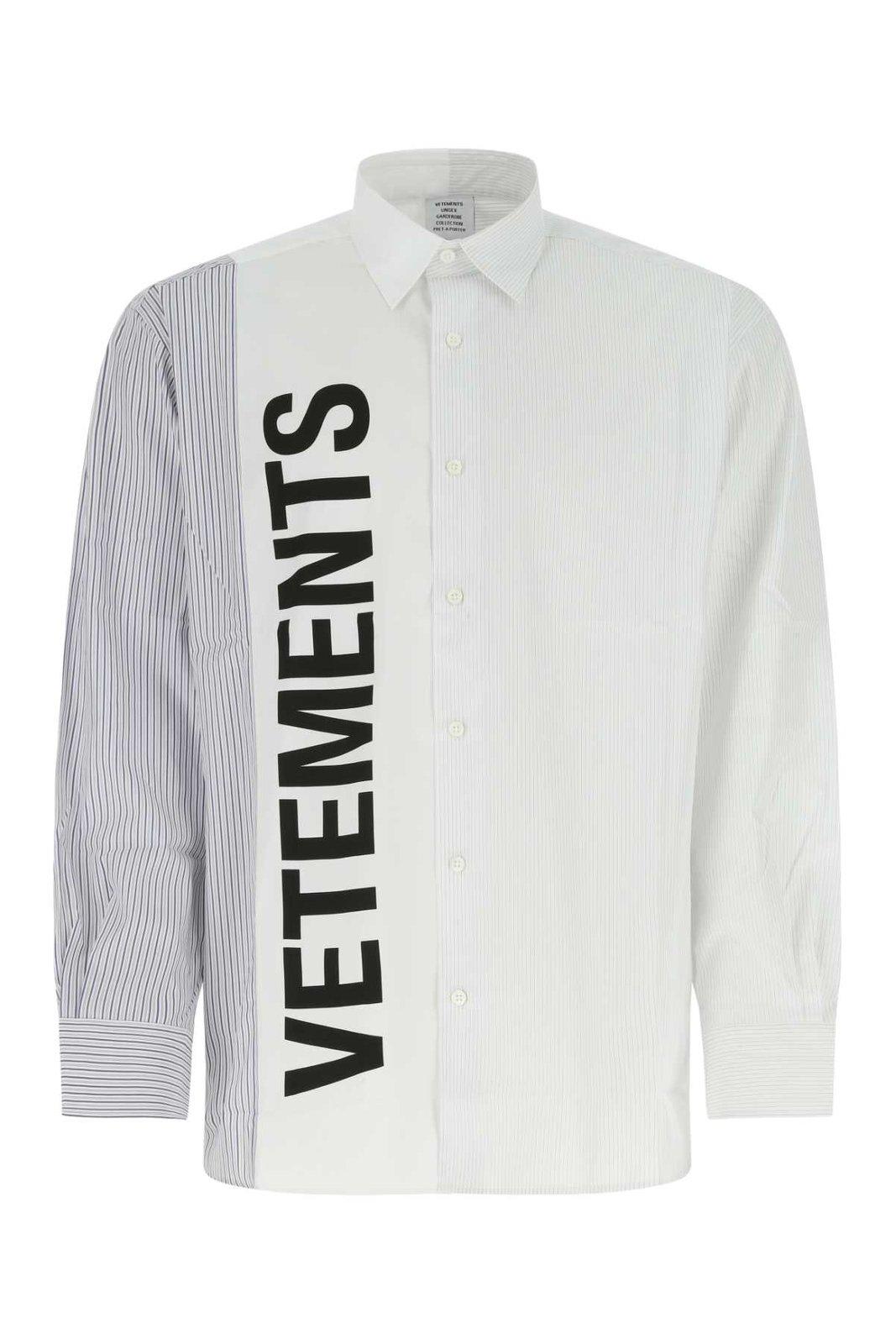 VETEMENTS Logo Printed Striped Long-sleeved Shirt
