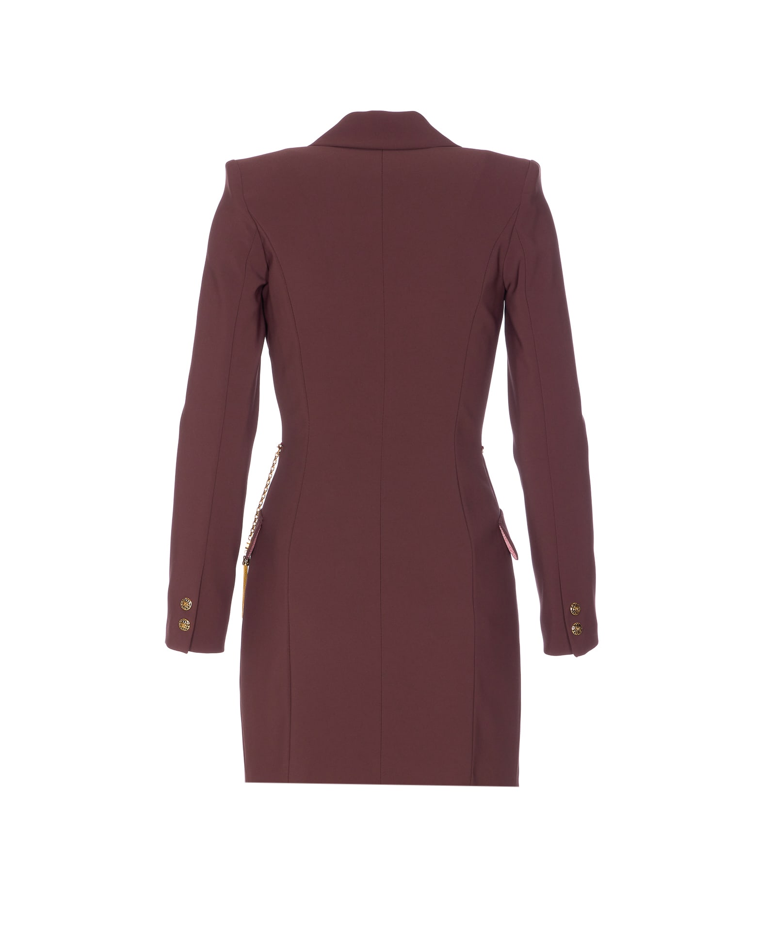 Elisabetta Franchi Midi Dress With Long Sleeves And Chain In Burgundy
