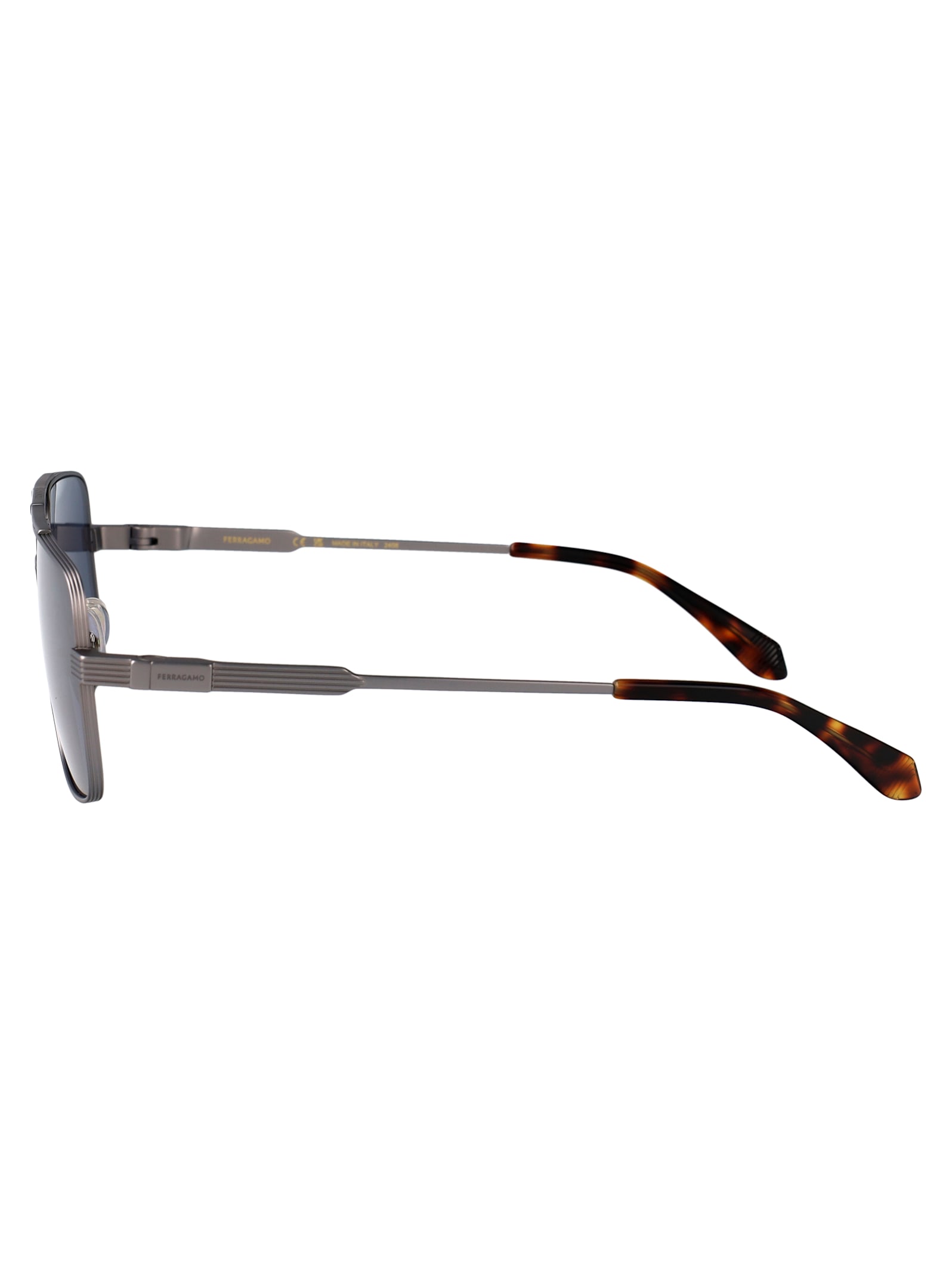 Ferragamo Matte Light Ruthenium Titanium Sunglasses In Metallic