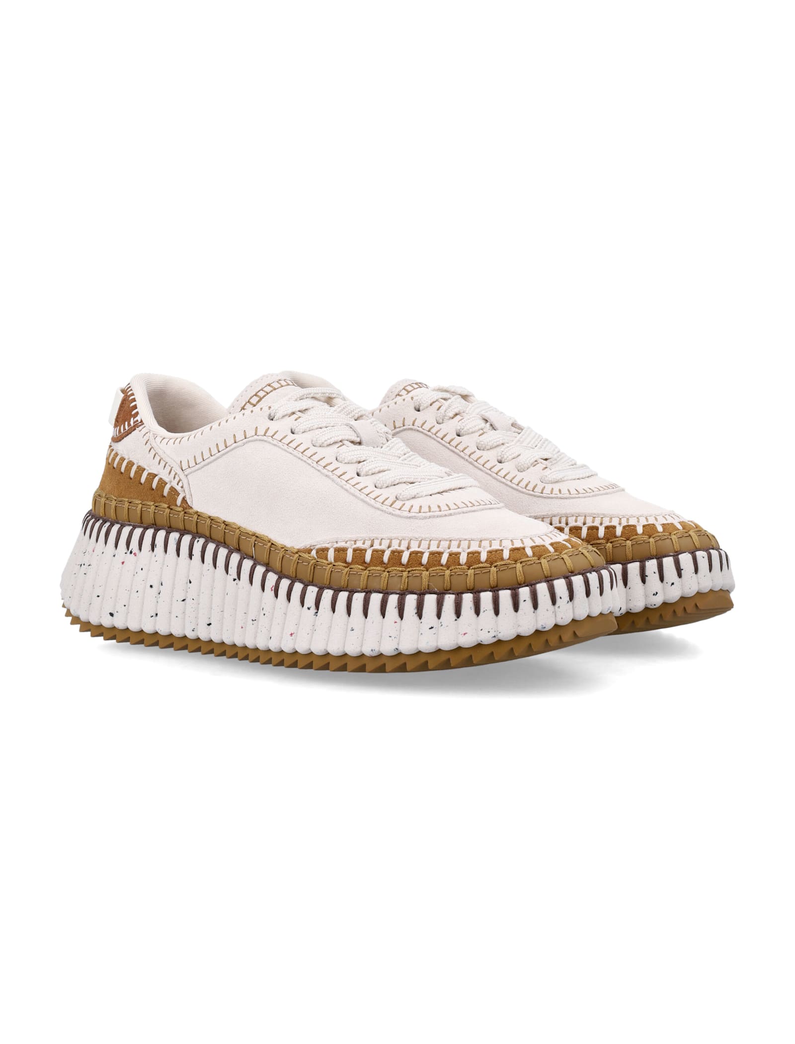 Chloé Nama Light Brown Sneakers In White + Brown