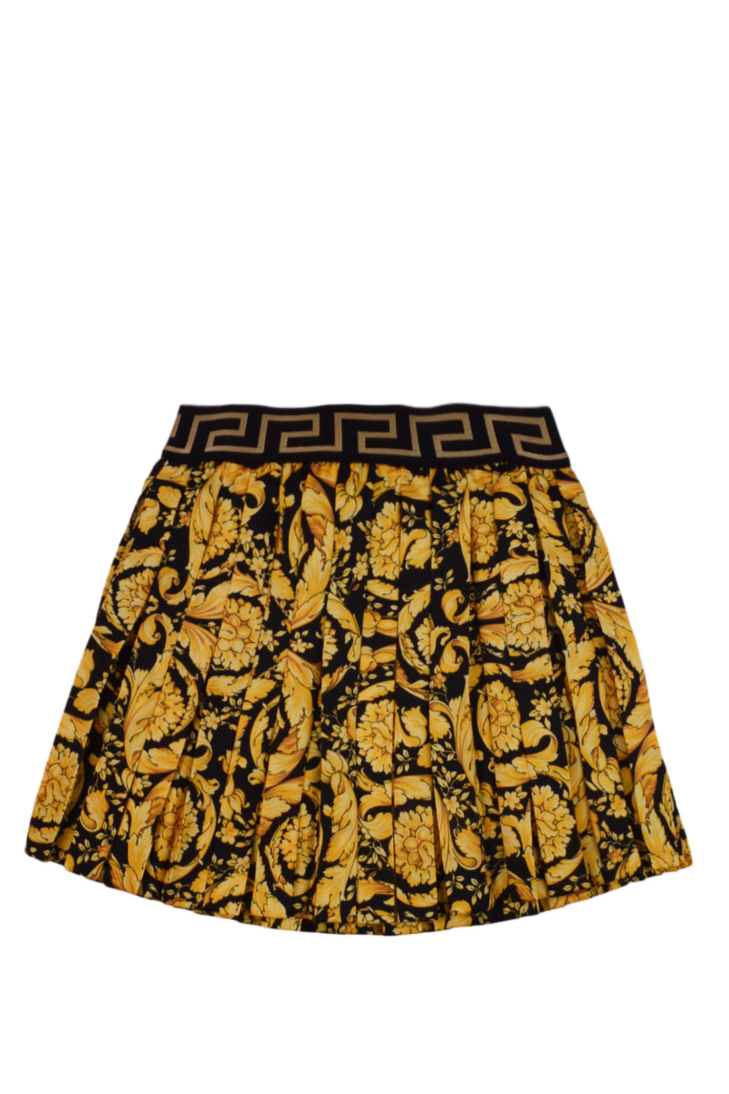 Versace Kids' Baroque Print Pleated Skirt In Gold