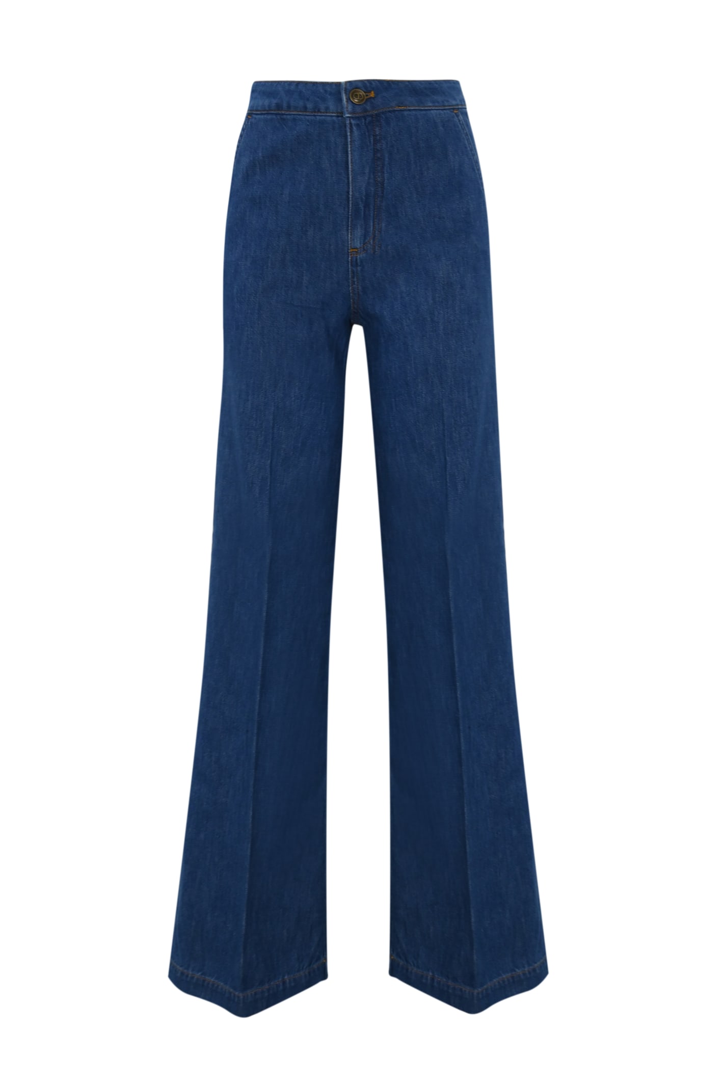 Shop Twinset Tailored Wide Leg Denim Trousers