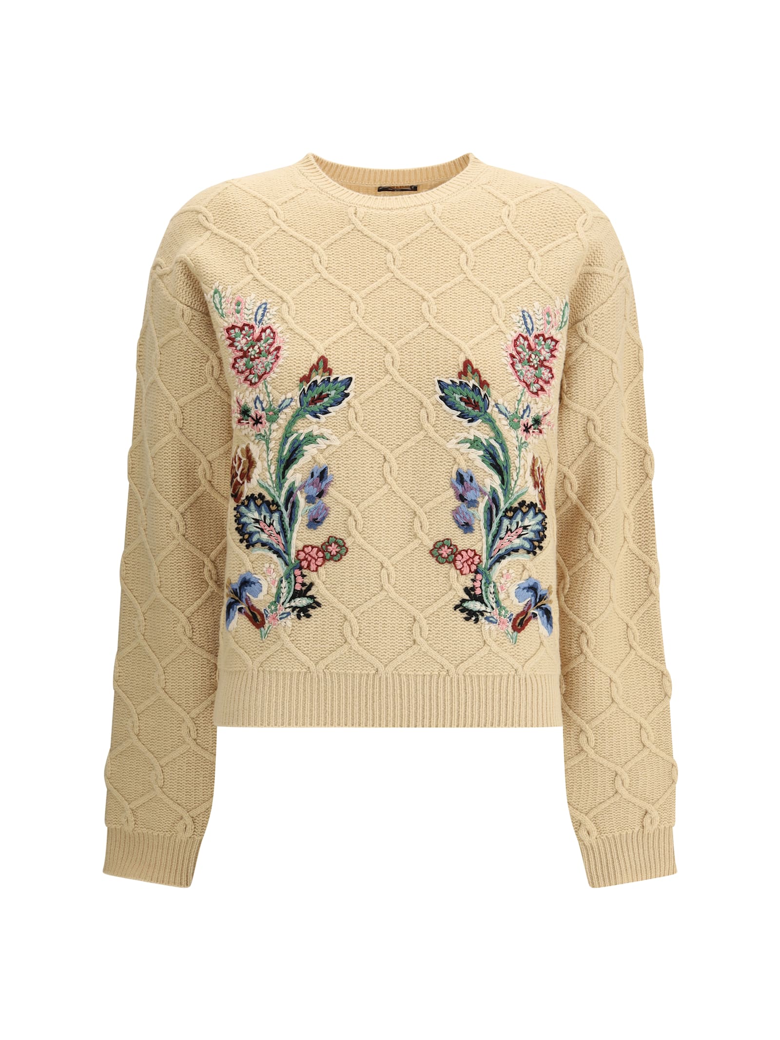 Etro Beige Wool Sweater With Embroidery In Neutral