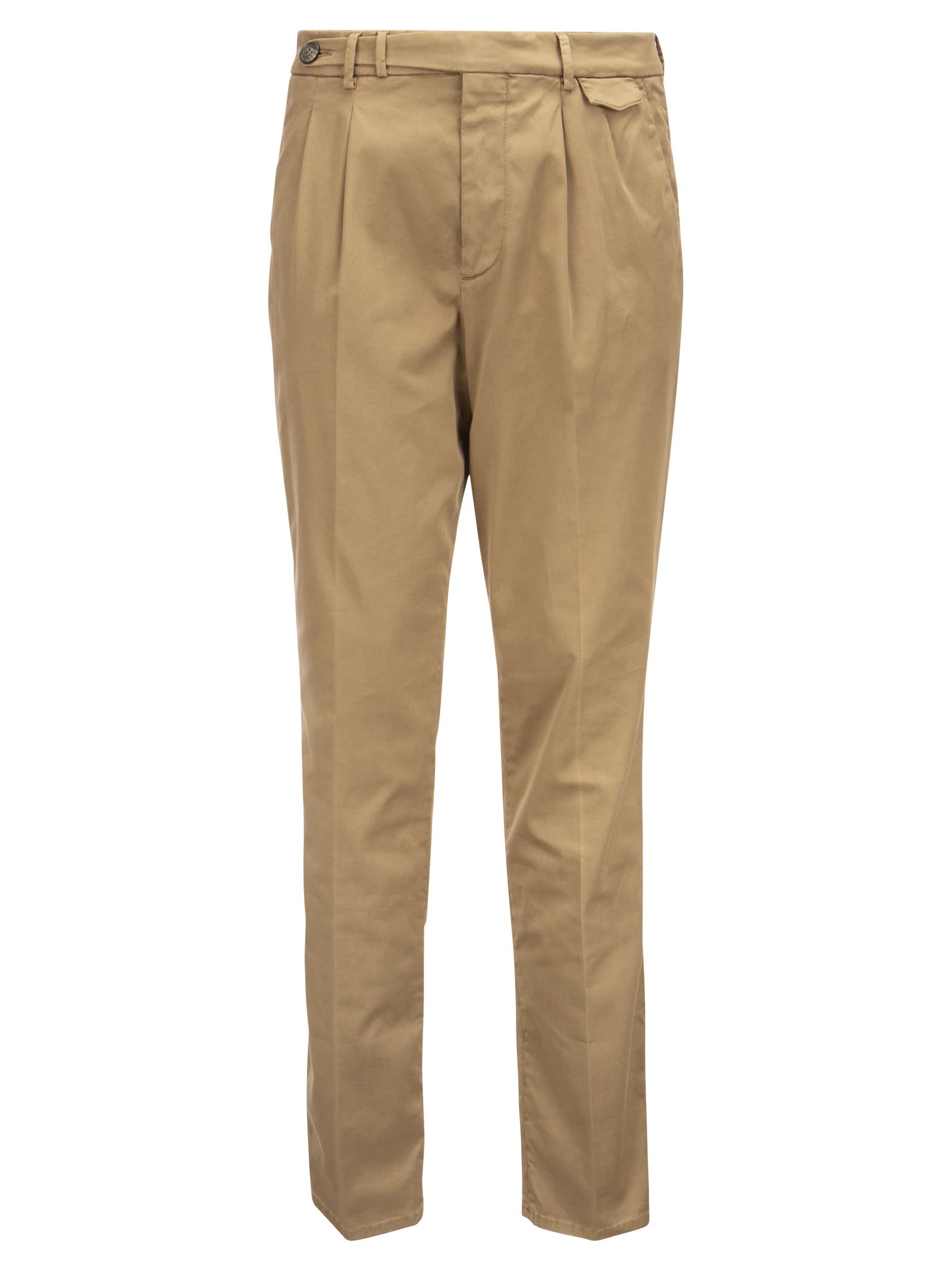 Brunello Cucinelli Garment-dyed Leisure Fit Trousers In Comfort Cotton Chevron With Double Pleats And Tabbed Waistband