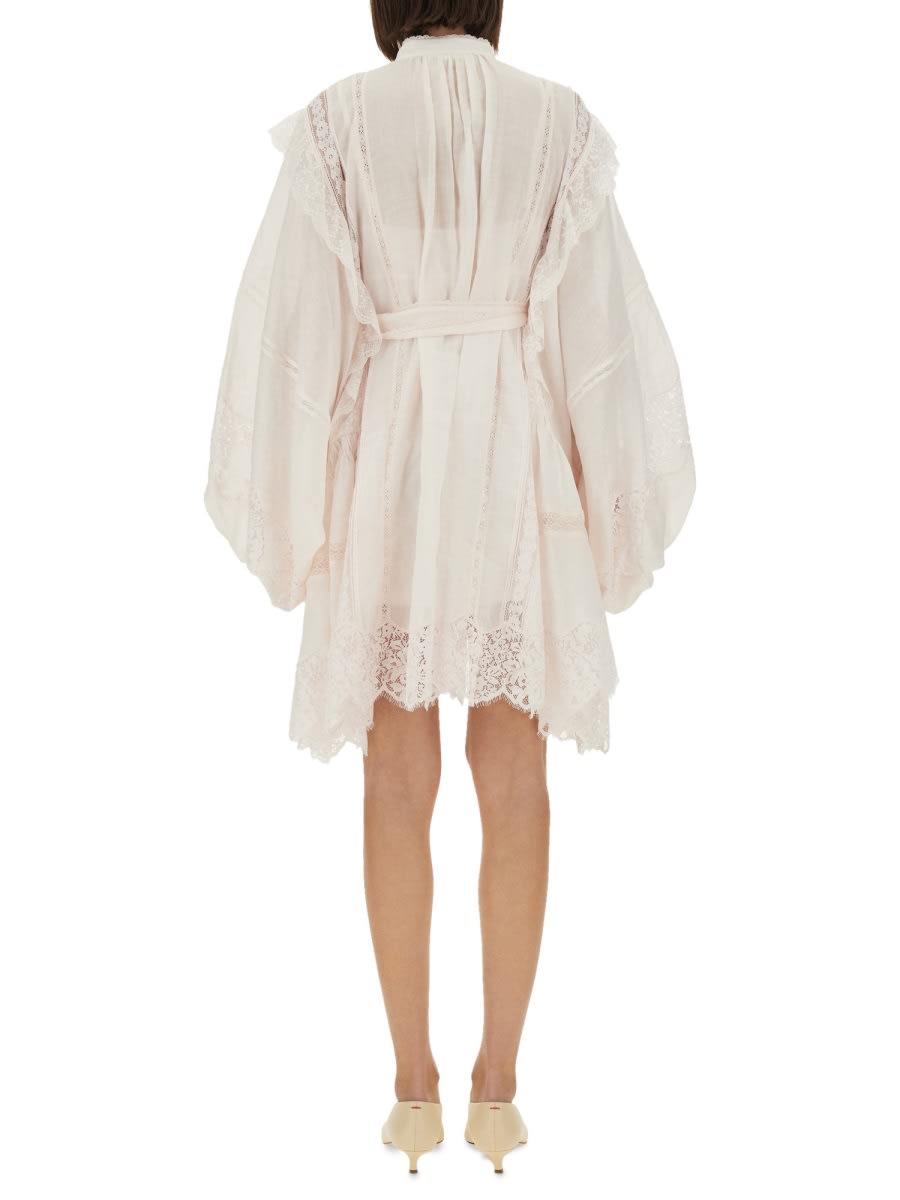Zimmermann Crush Lace Billow Mini Dress In Shell