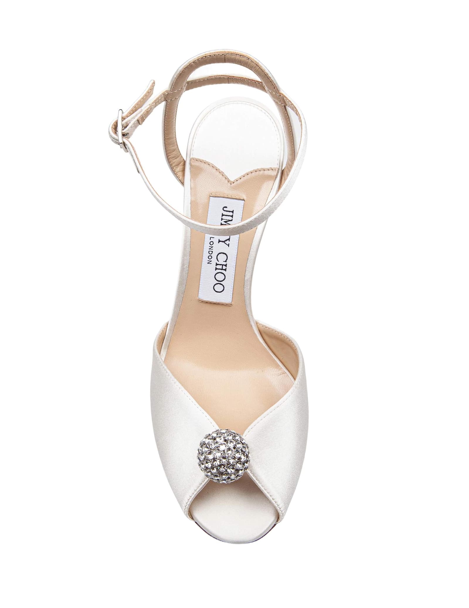 Jimmy Choo Sacora Satin Sandal With Crystal Ball In White